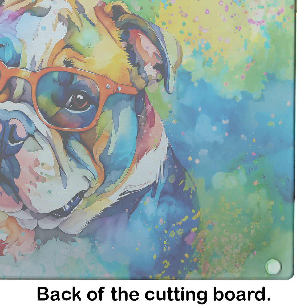 English Bulldog Hippie Dawg Glass Cutting Board