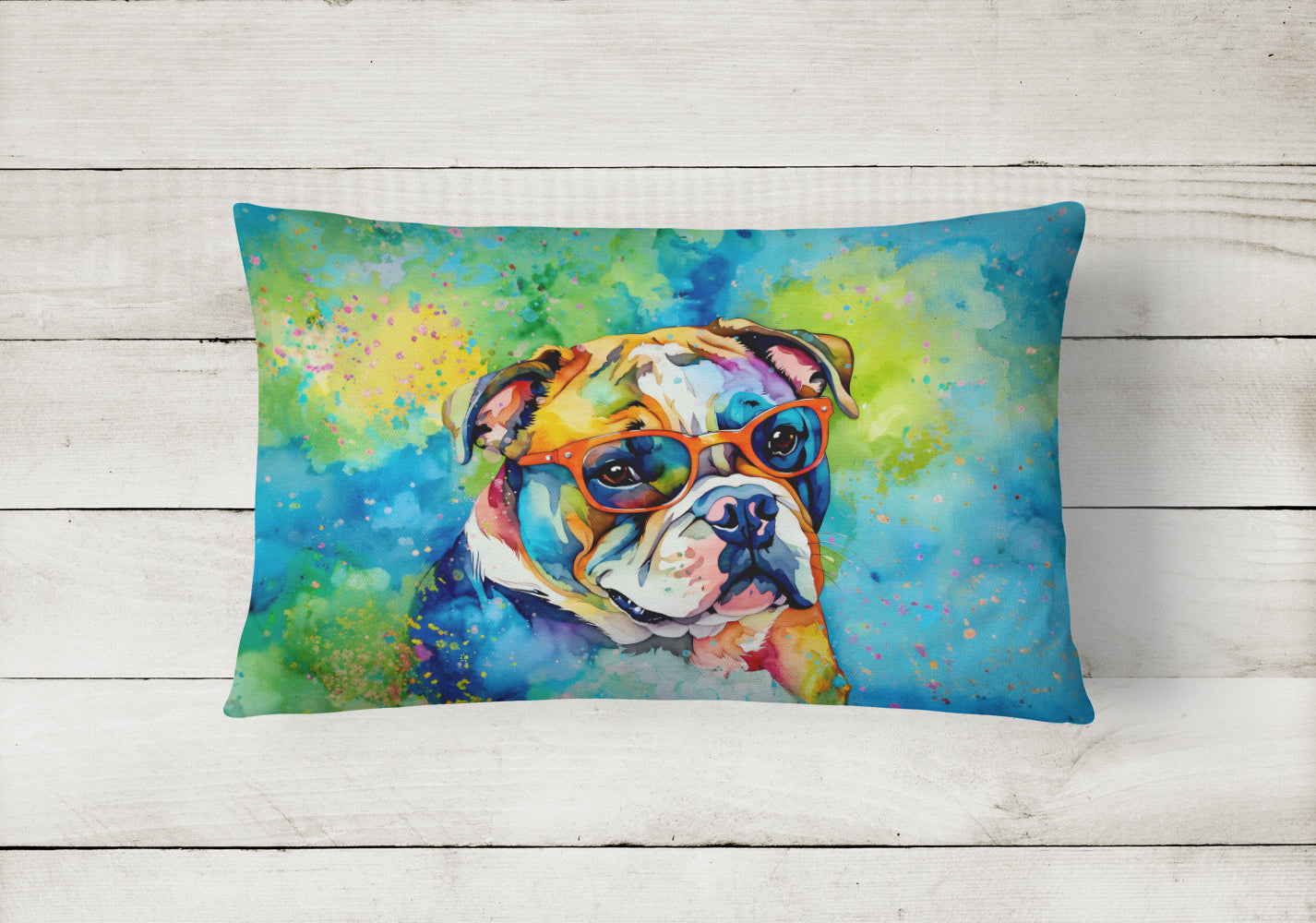 English Bulldog Hippie Dawg Throw Pillow