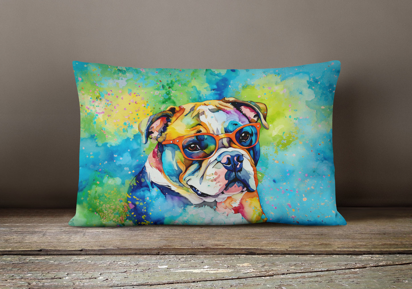 English Bulldog Hippie Dawg Throw Pillow