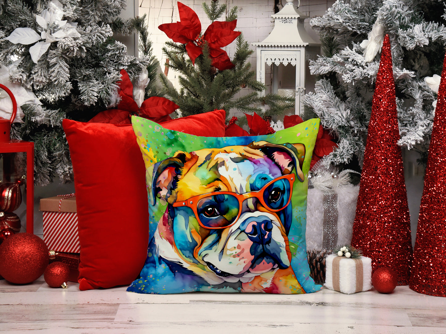 English Bulldog Hippie Dawg Throw Pillow