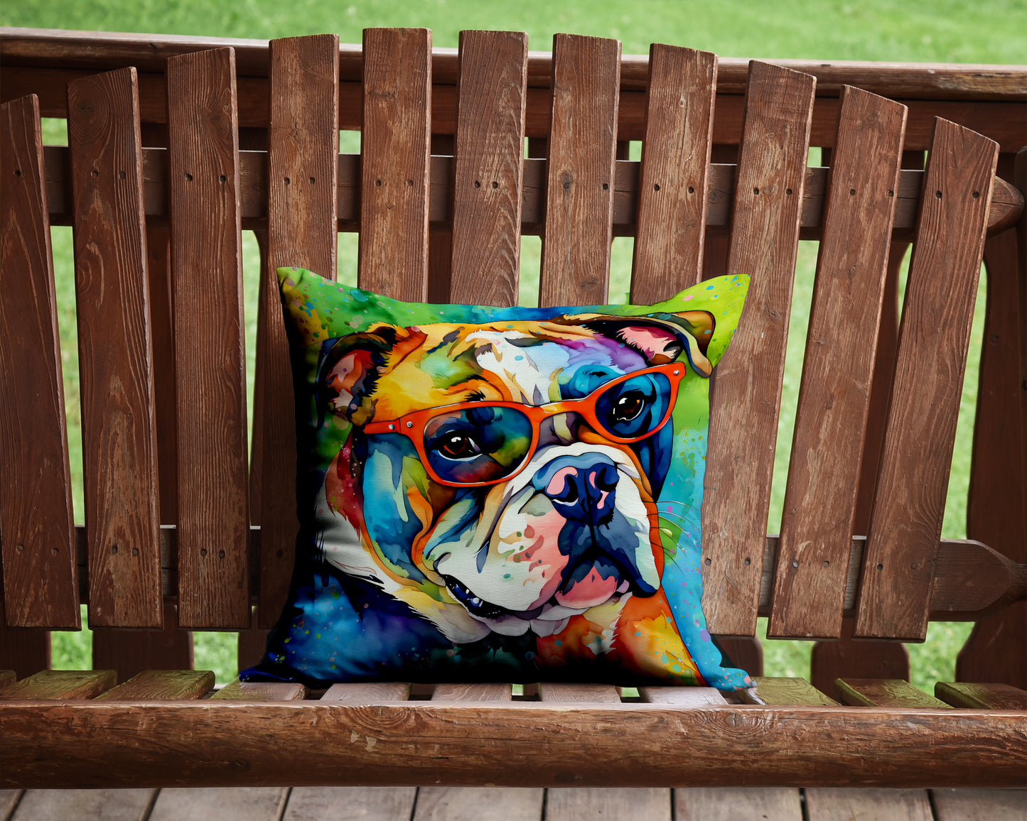 English Bulldog Hippie Dawg Throw Pillow