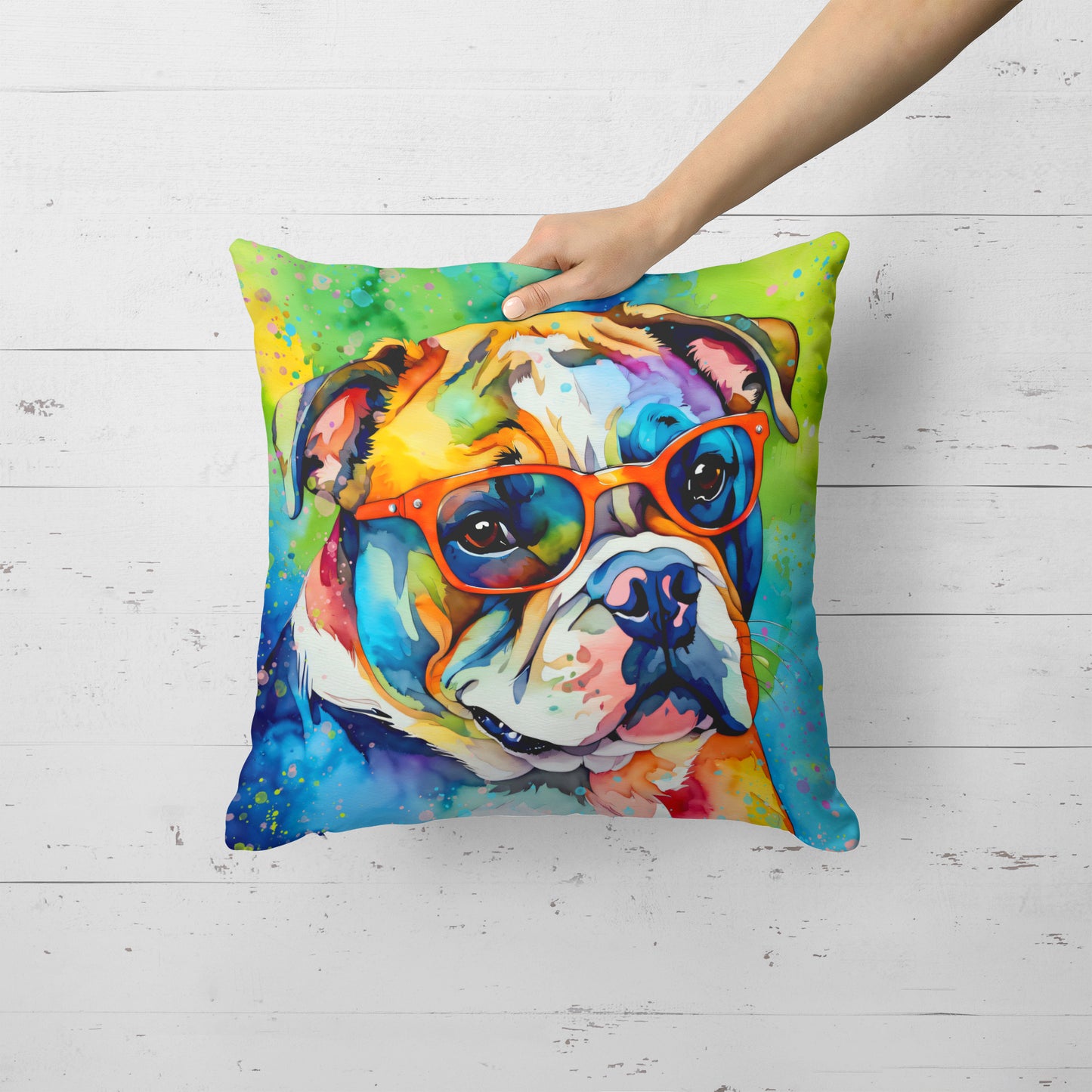 English Bulldog Hippie Dawg Throw Pillow