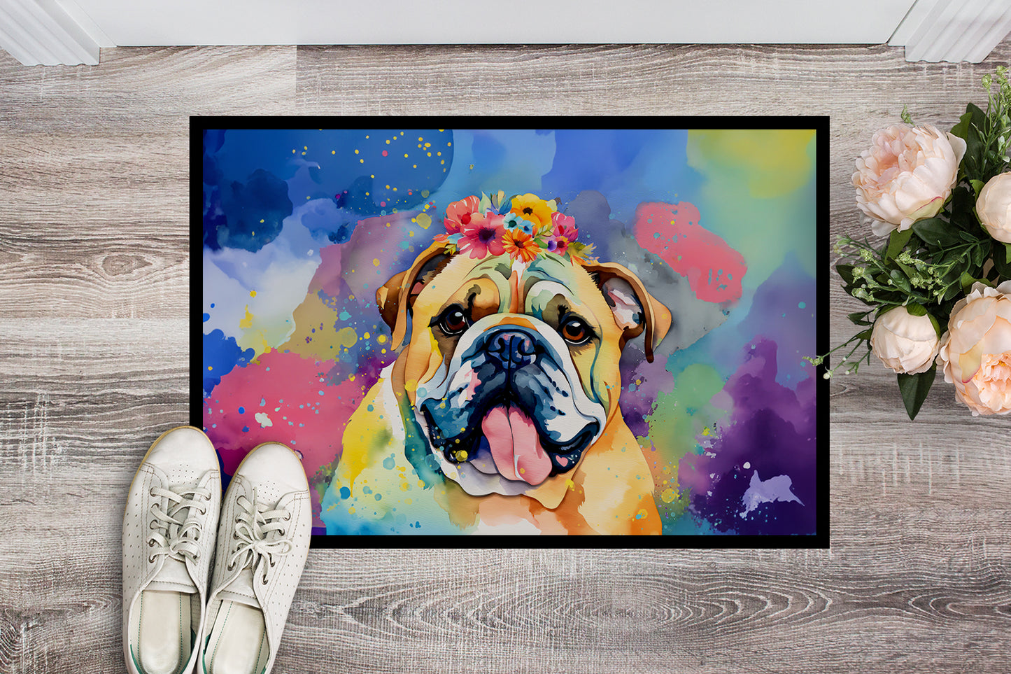 English Bulldog Hippie Dawg Doormat