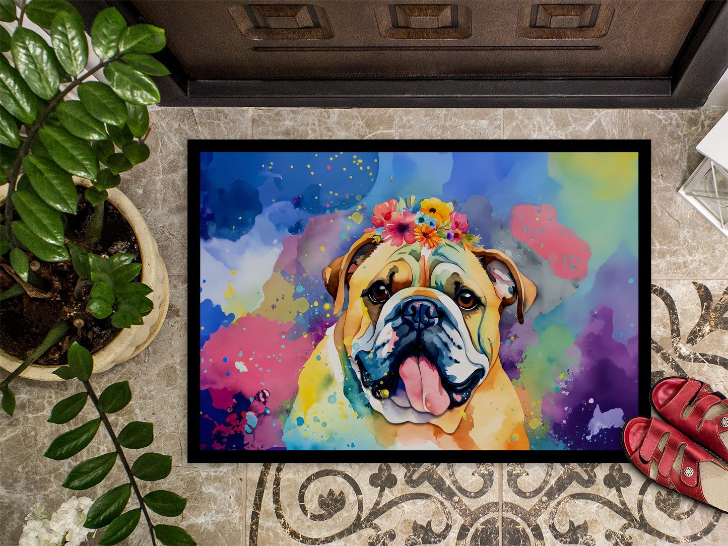 English Bulldog Hippie Dawg Doormat