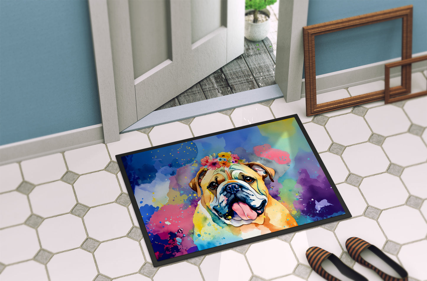 English Bulldog Hippie Dawg Doormat