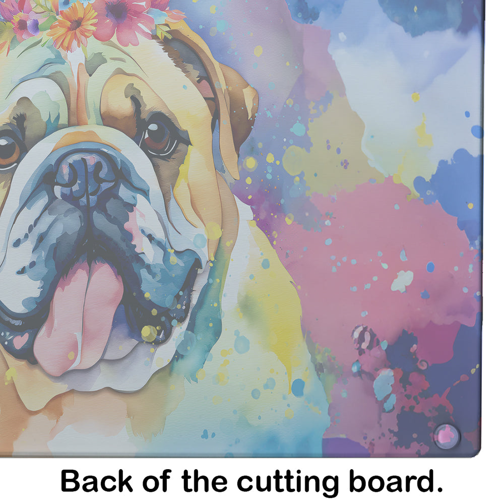 English Bulldog Hippie Dawg Glass Cutting Board