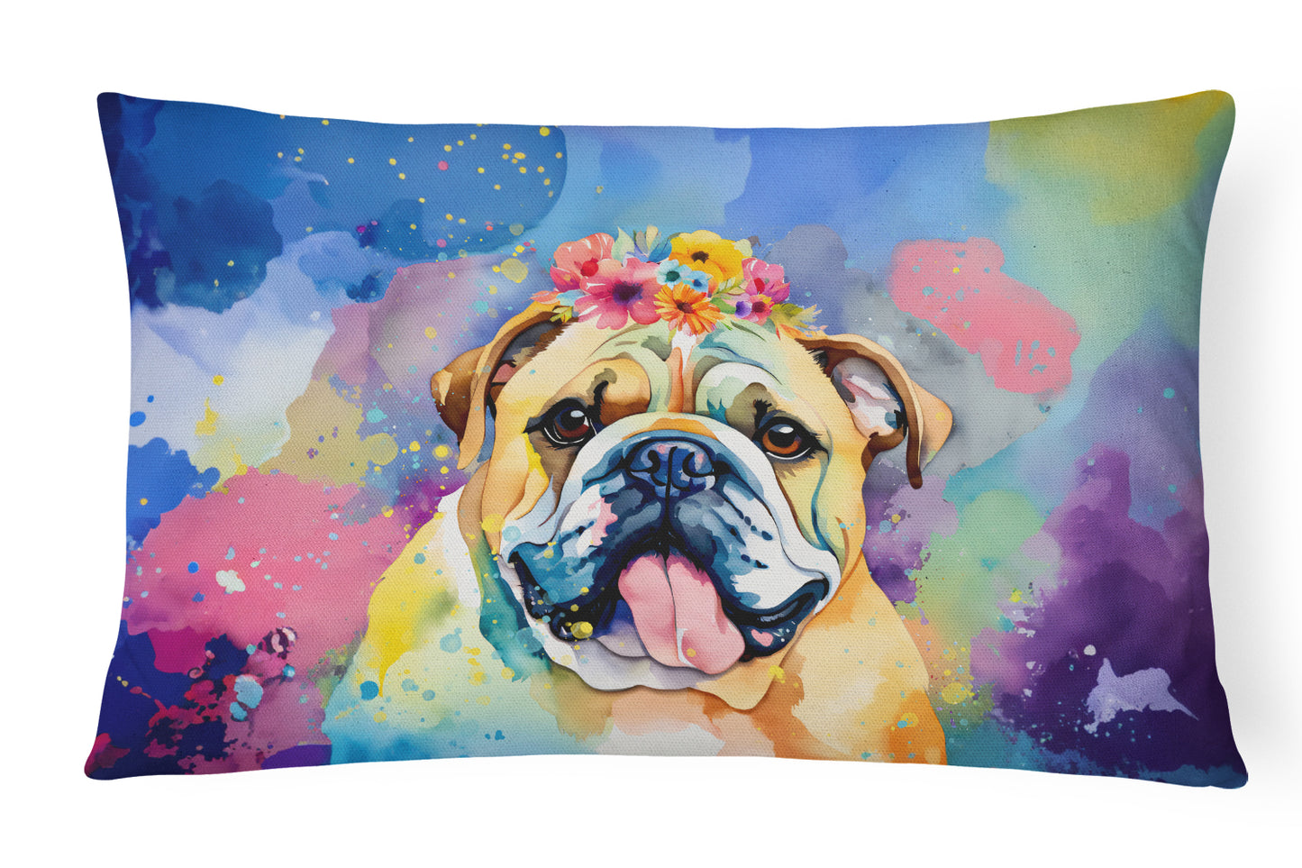 Buy this English Bulldog Hippie Dawg Throw Pillow