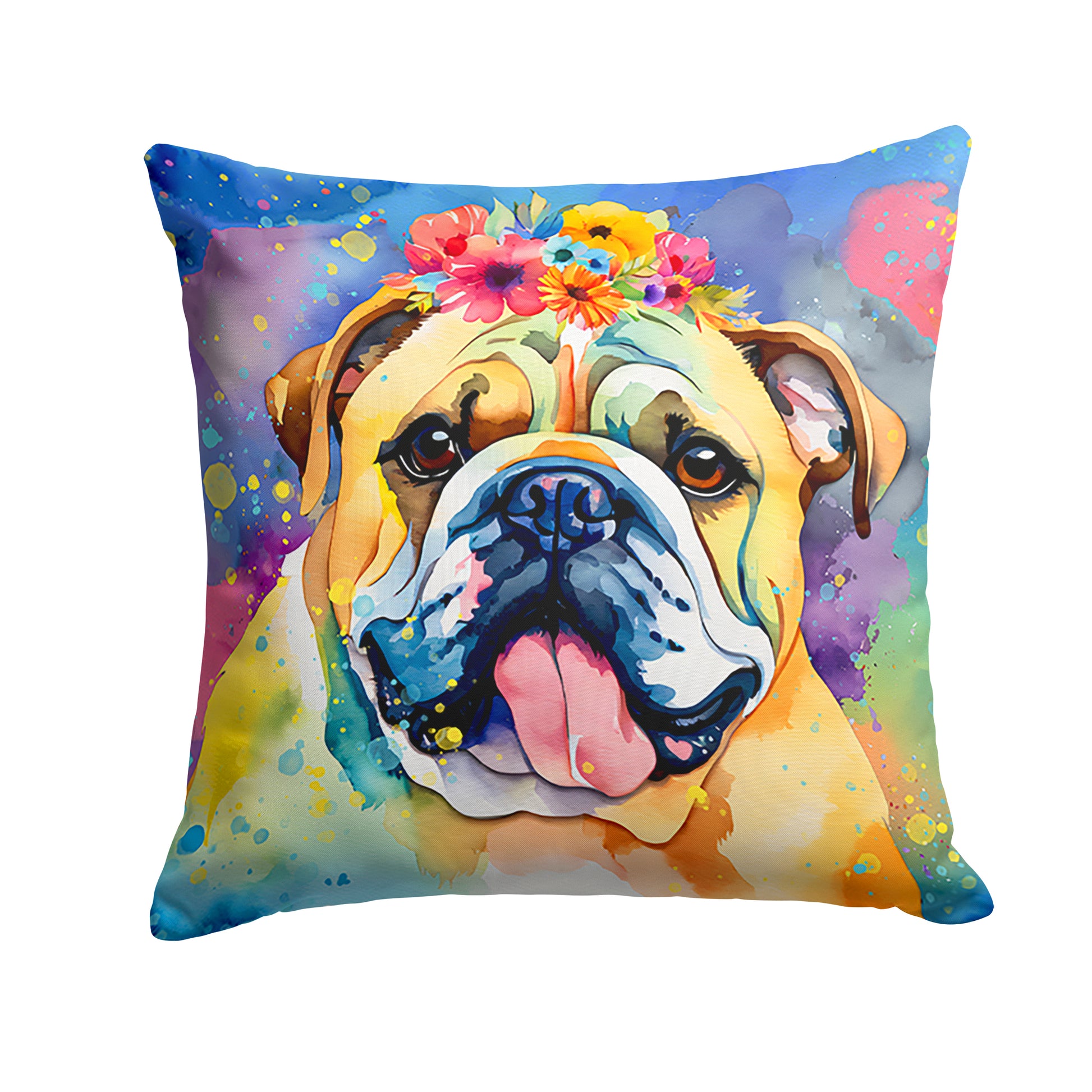 Buy this English Bulldog Hippie Dawg Throw Pillow