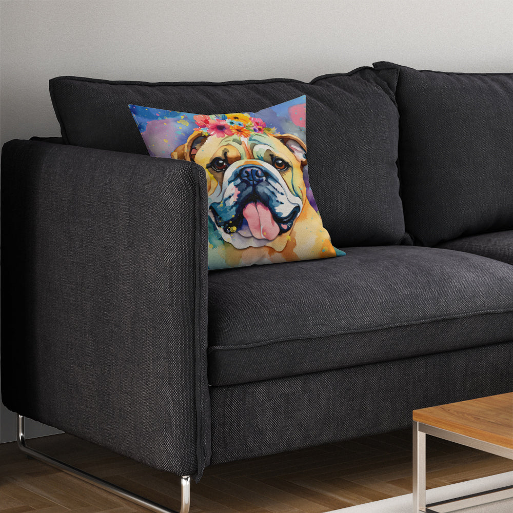 English Bulldog Hippie Dawg Throw Pillow