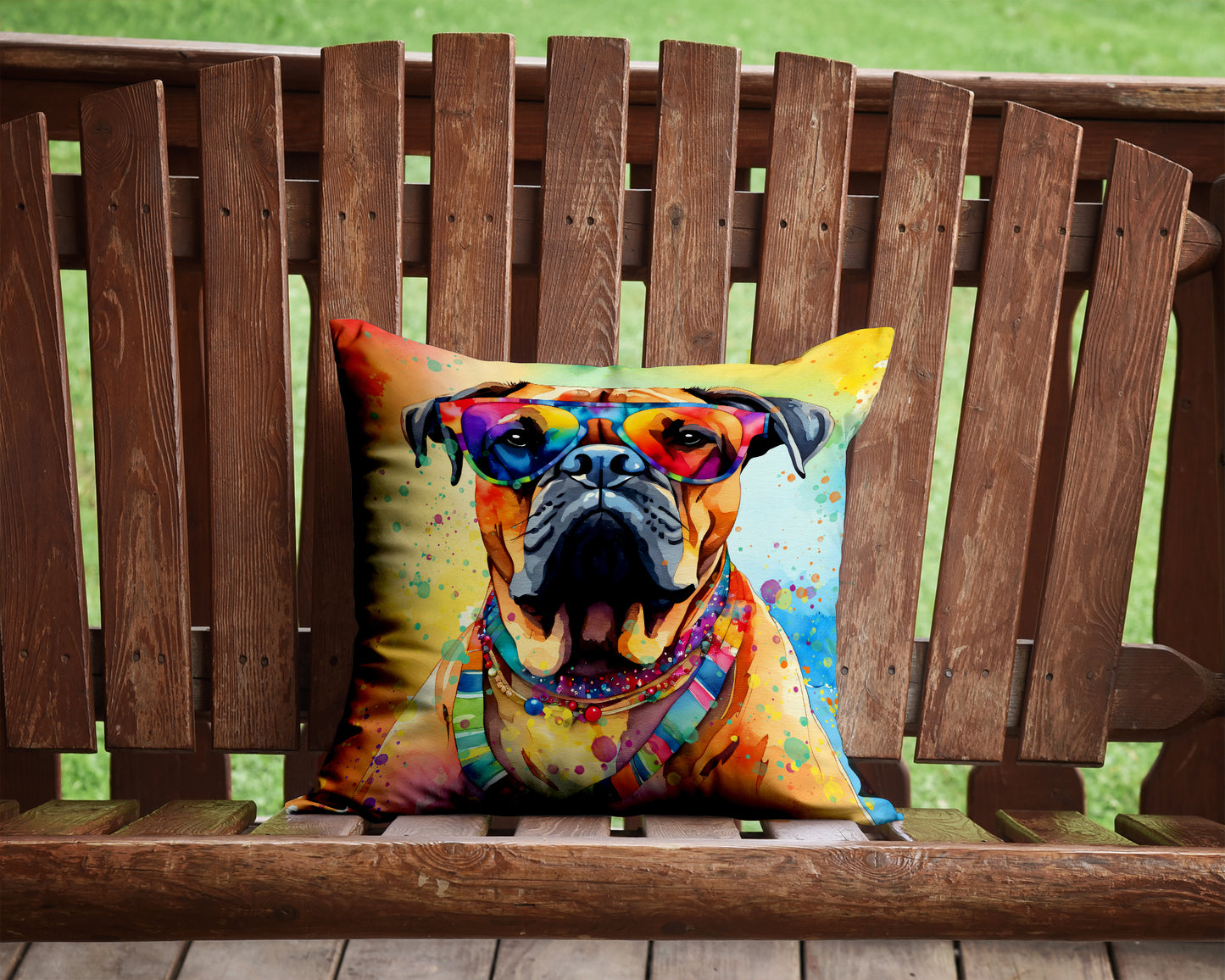 Bullmastiff Hippie Dawg Throw Pillow