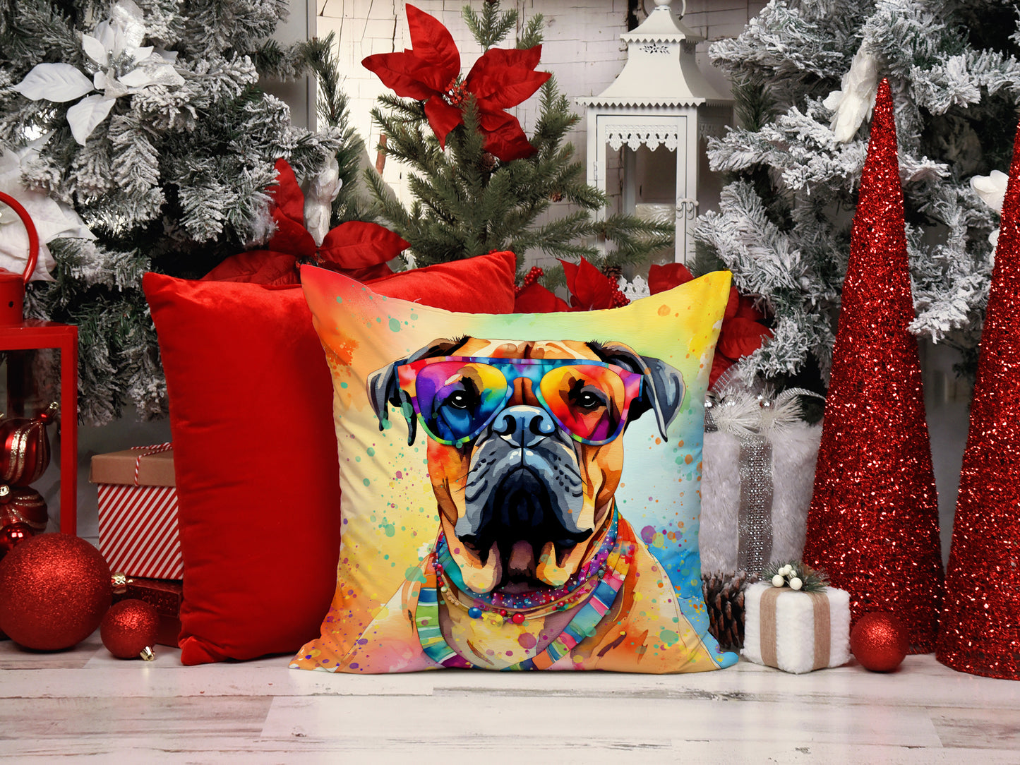 Bullmastiff Hippie Dawg Throw Pillow