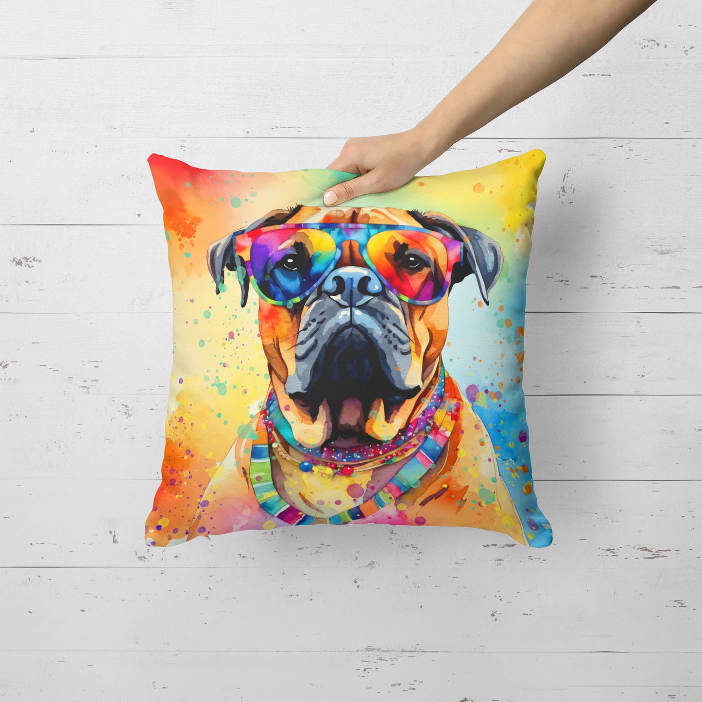 Bullmastiff Hippie Dawg Throw Pillow