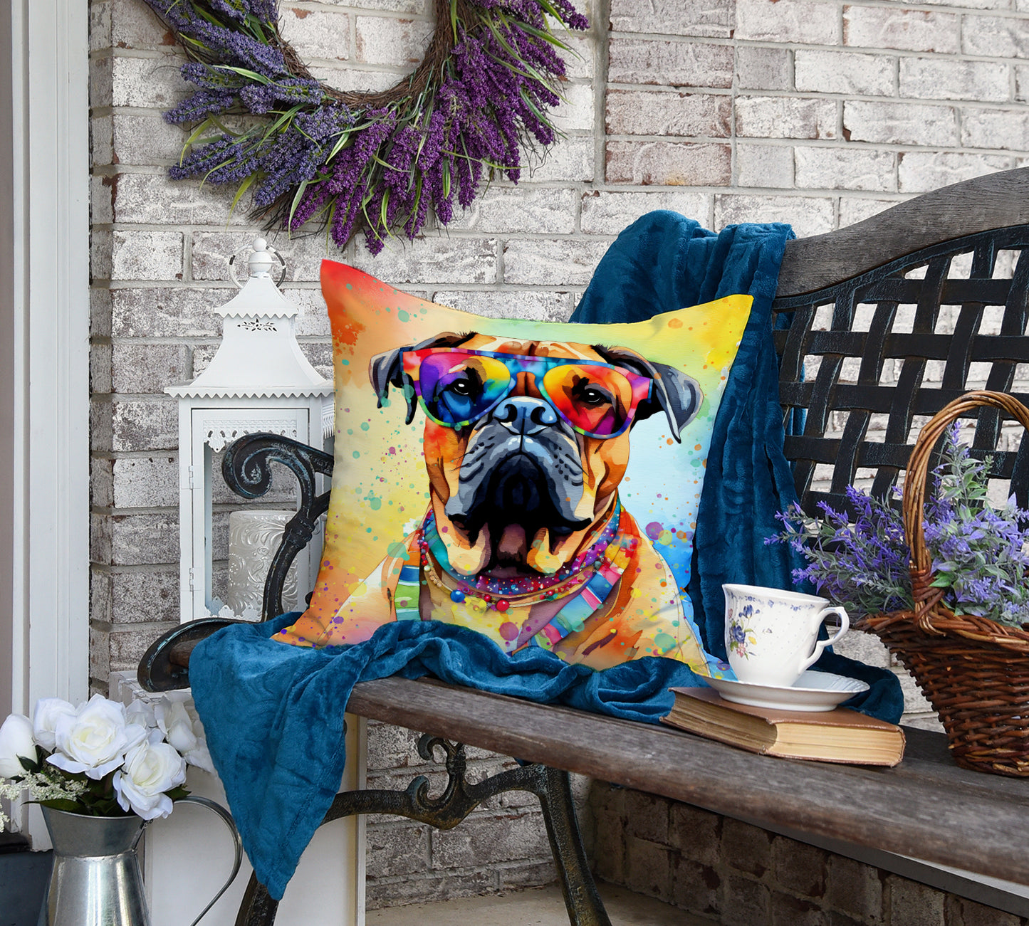 Bullmastiff Hippie Dawg Throw Pillow