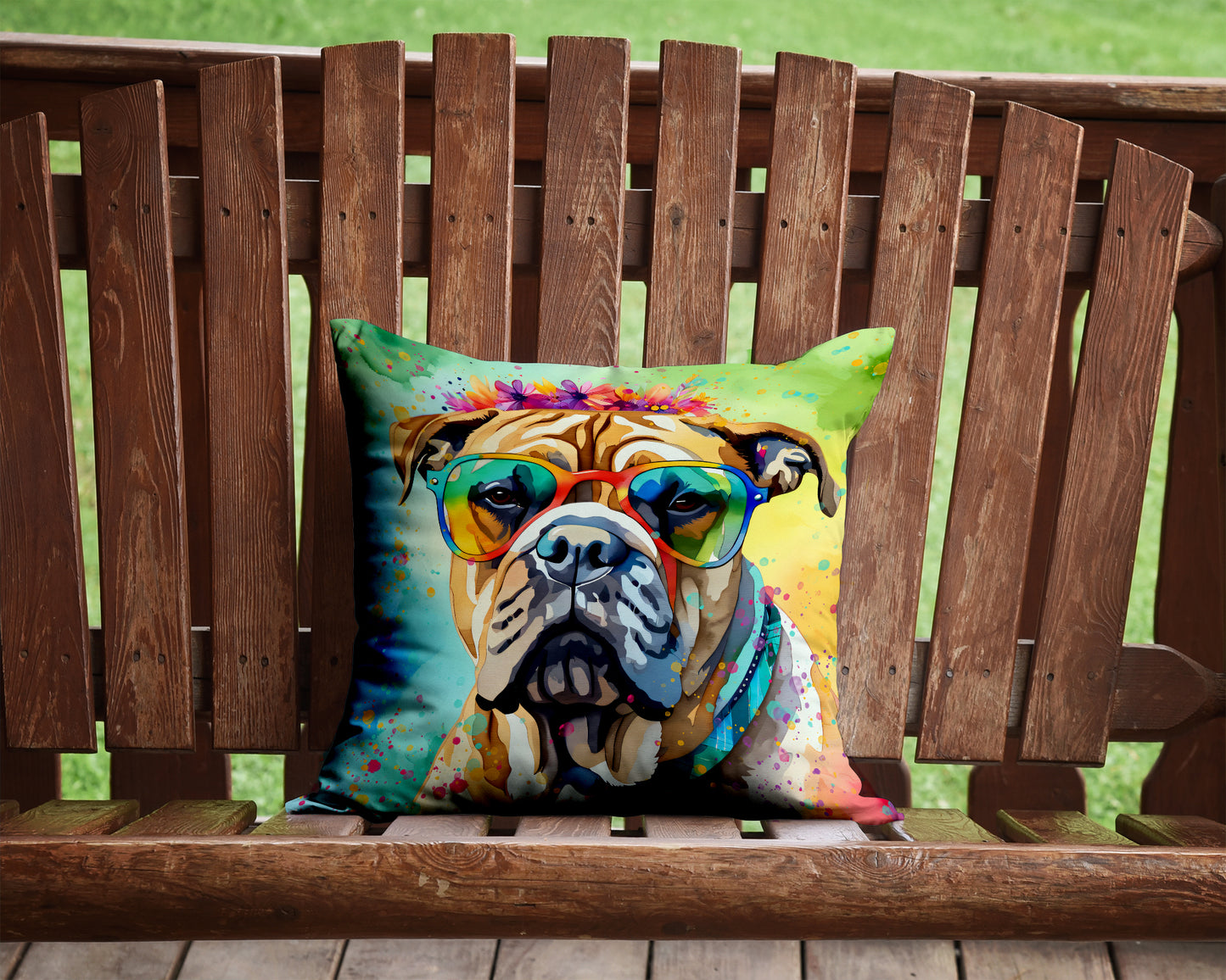 Bullmastiff Hippie Dawg Throw Pillow