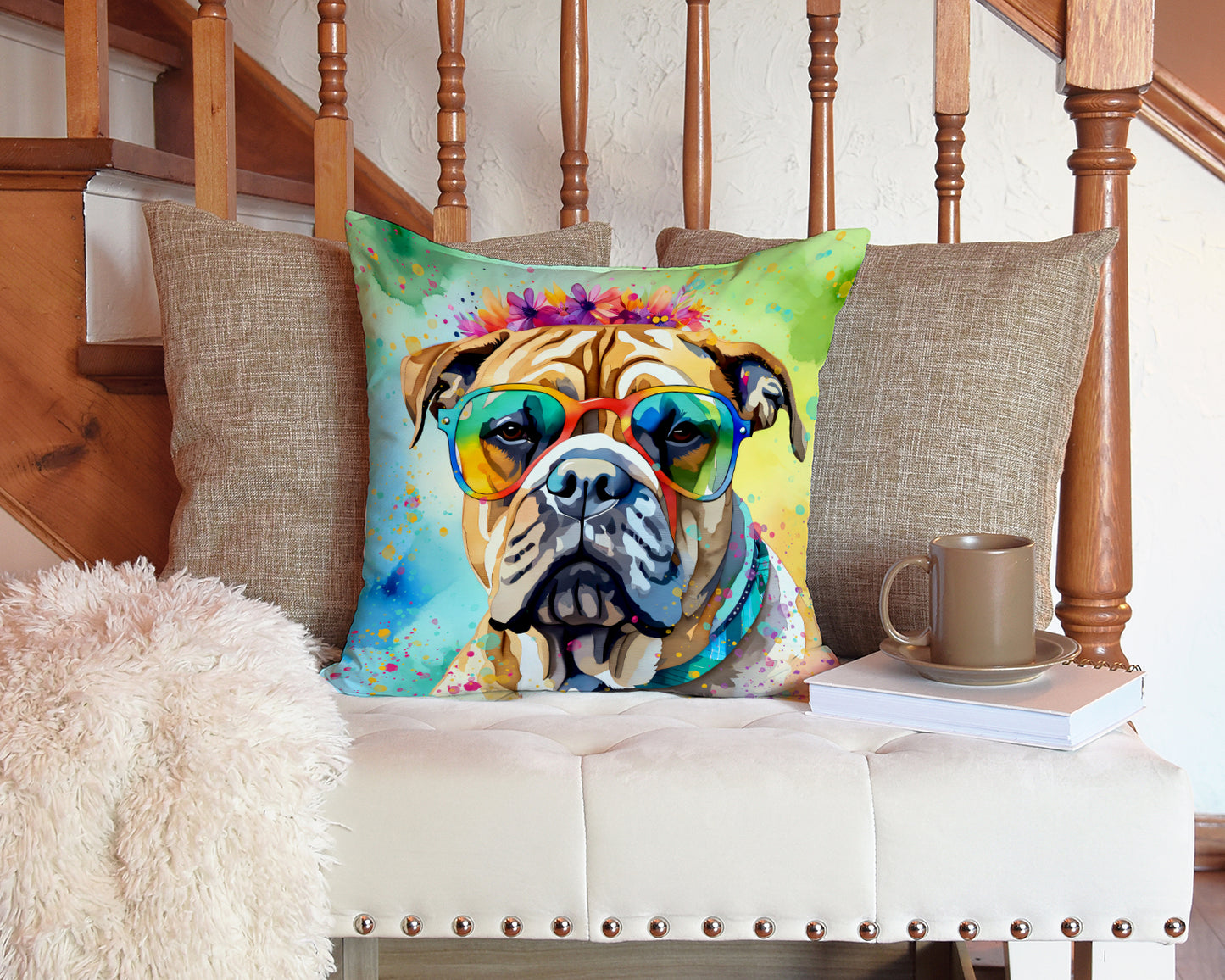 Bullmastiff Hippie Dawg Throw Pillow