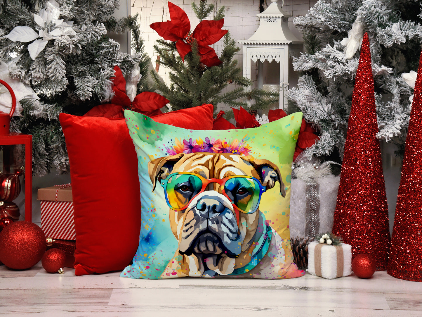 Bullmastiff Hippie Dawg Throw Pillow