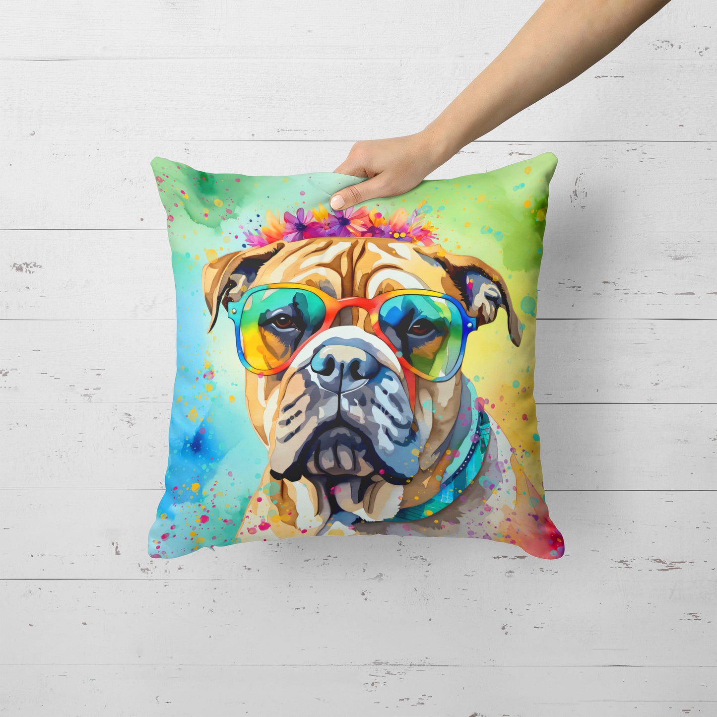 Bullmastiff Hippie Dawg Throw Pillow