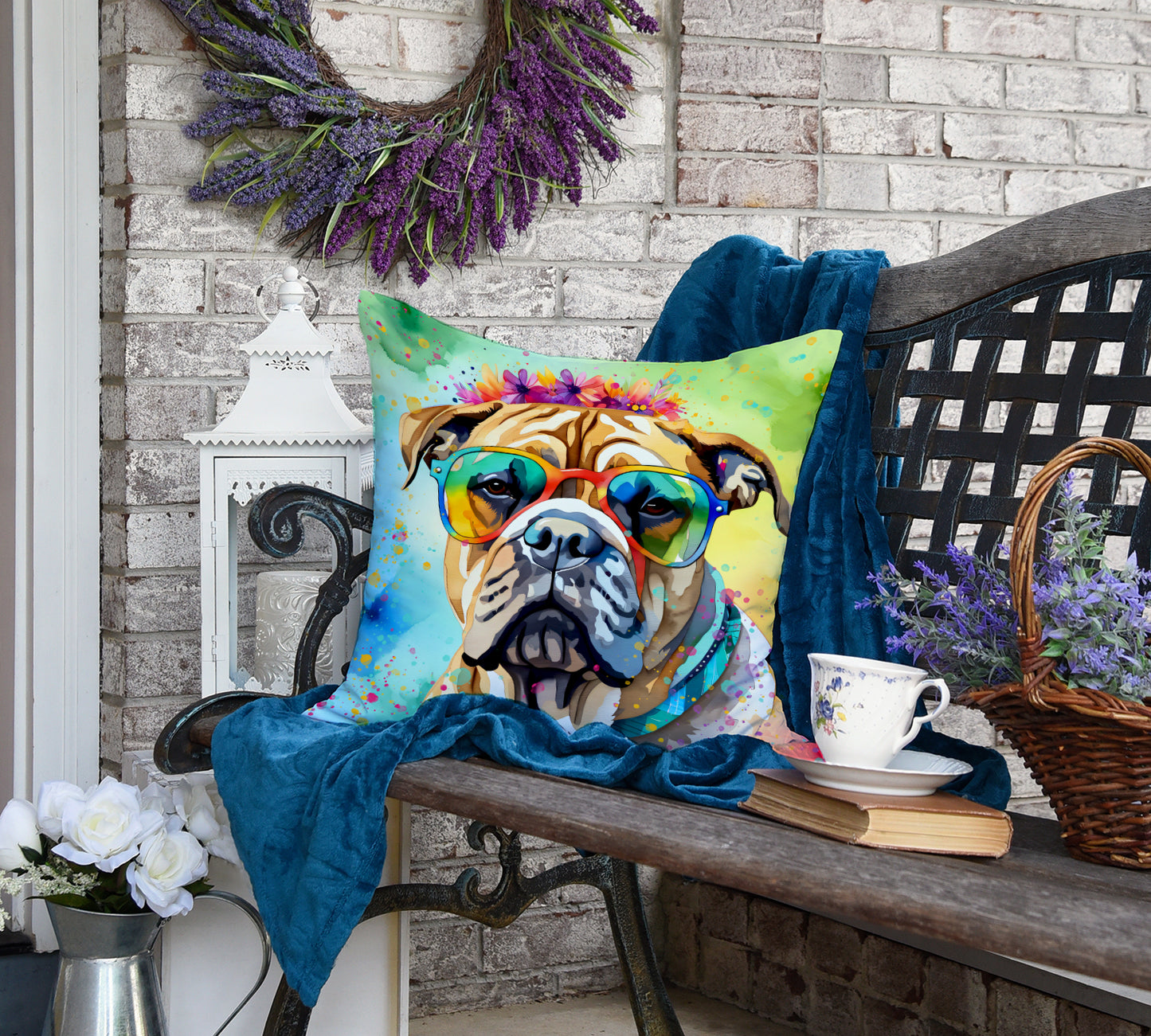 Bullmastiff Hippie Dawg Throw Pillow