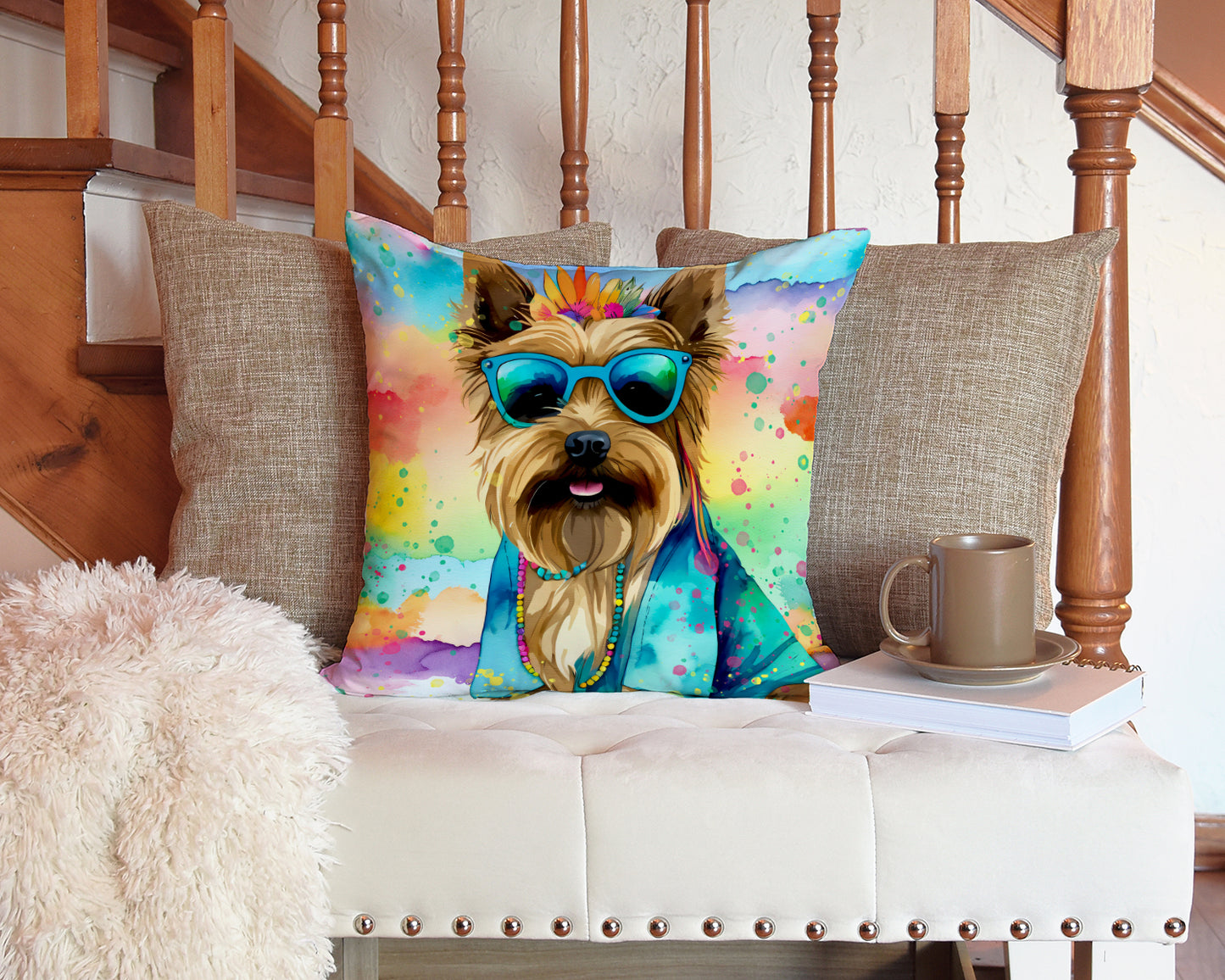 Cairn Terrier Hippie Dawg Throw Pillow