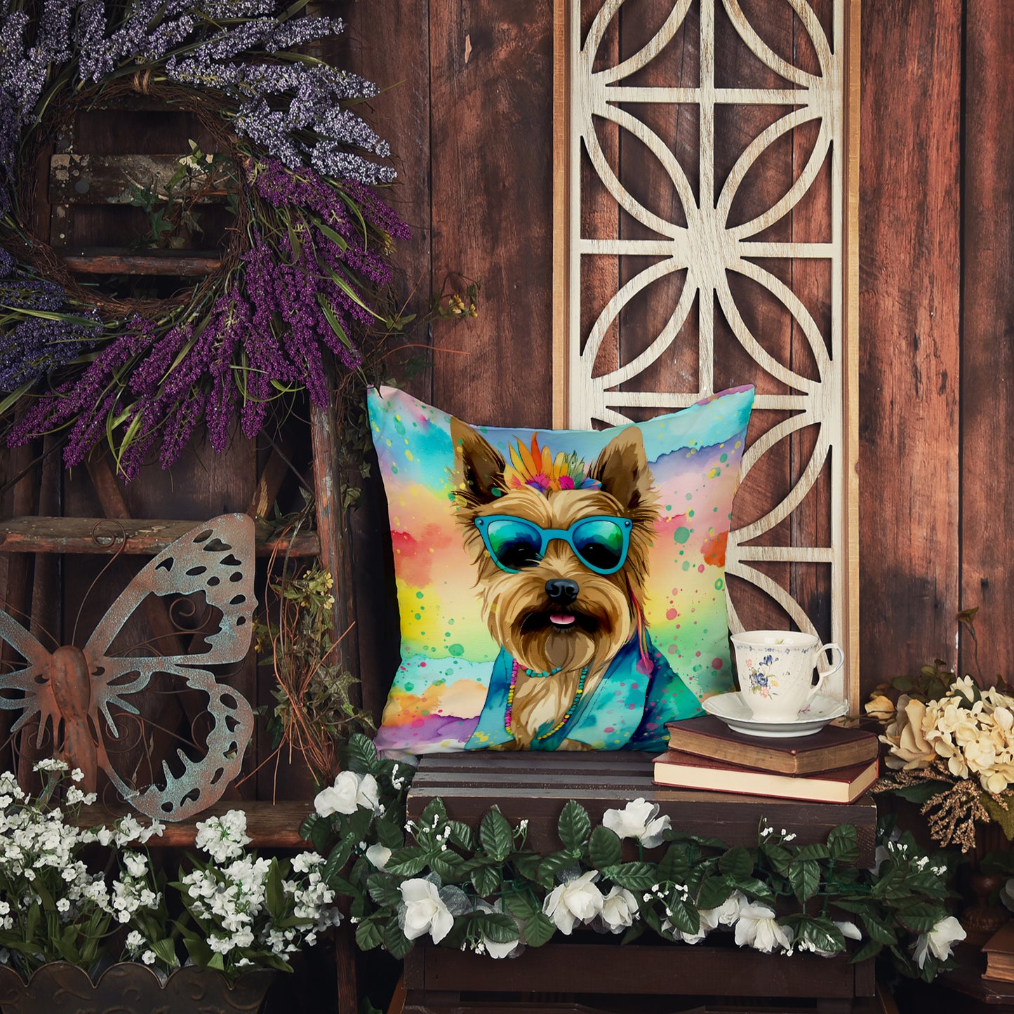 Cairn Terrier Hippie Dawg Throw Pillow