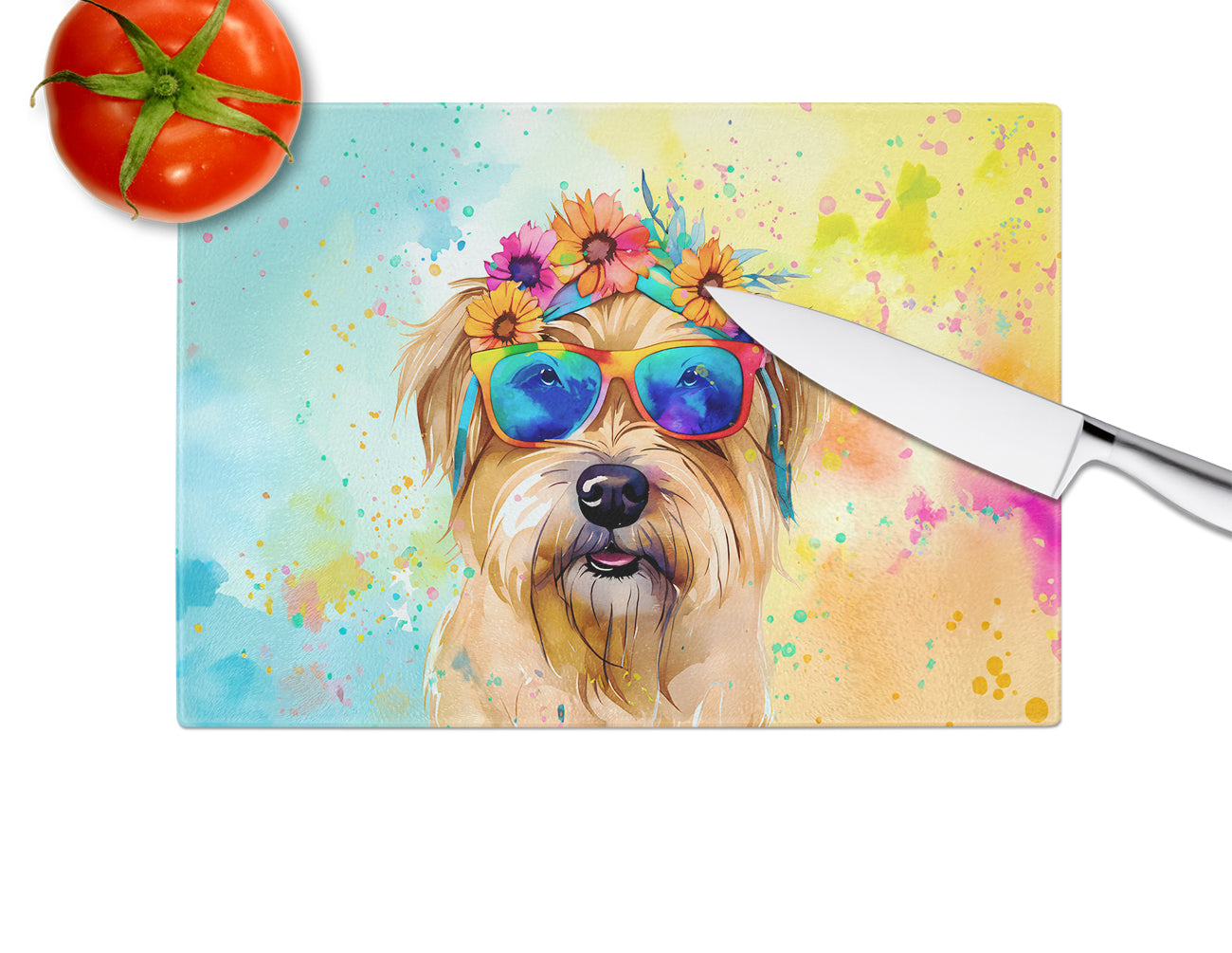 Cairn Terrier Hippie Dawg Glass Cutting Board