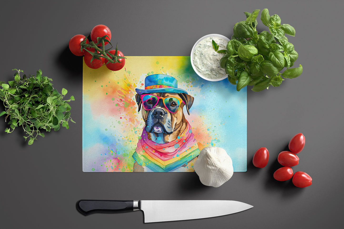 Cane Corso Hippie Dawg Glass Cutting Board