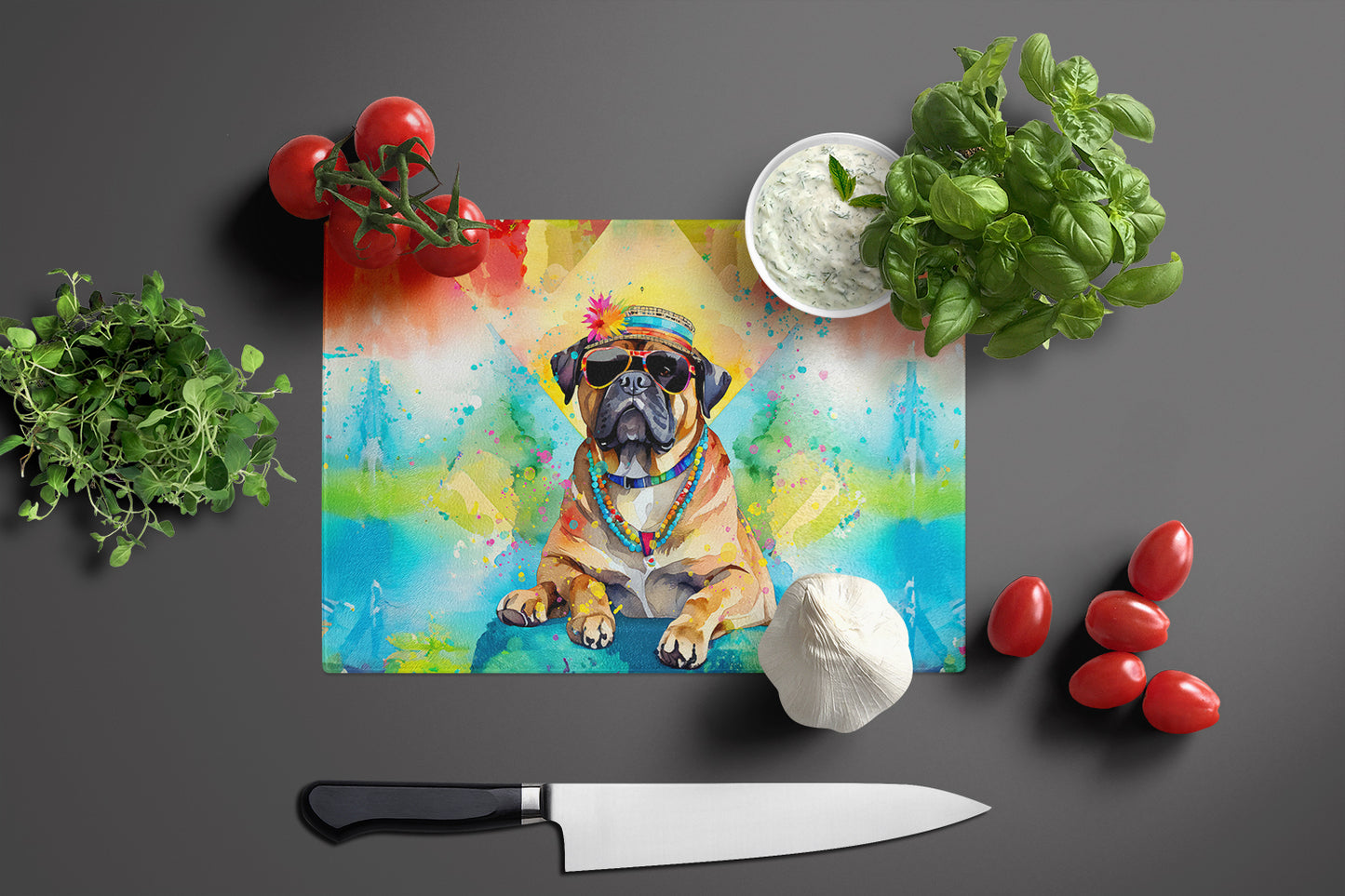 Cane Corso Hippie Dawg Glass Cutting Board