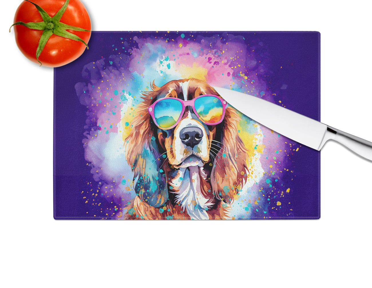 Cavalier Spaniel Hippie Dawg Glass Cutting Board