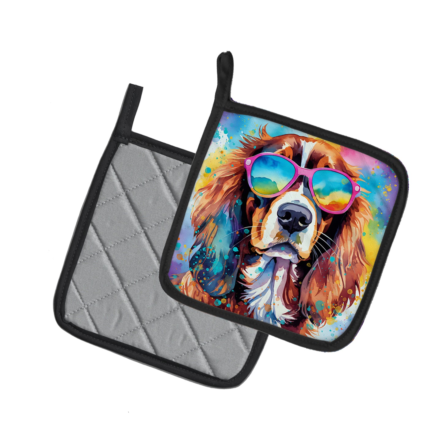 Cavalier Spaniel Hippie Dawg Pair of Pot Holders