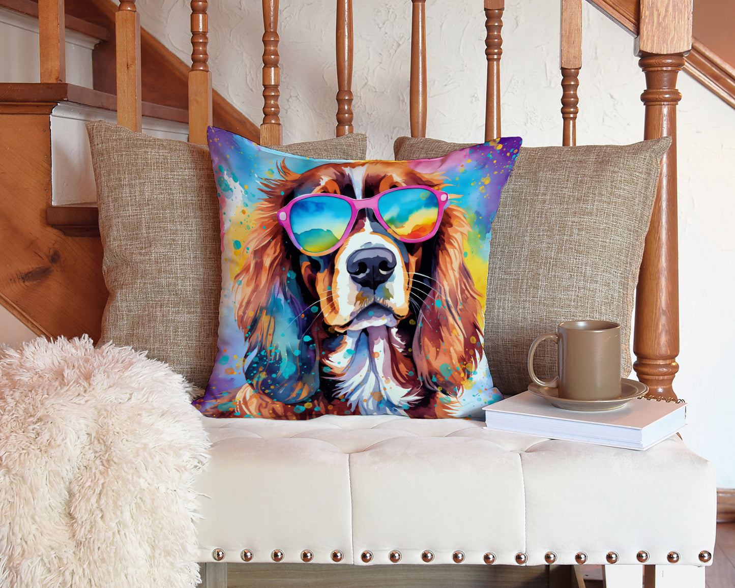 Cavalier Spaniel Hippie Dawg Throw Pillow