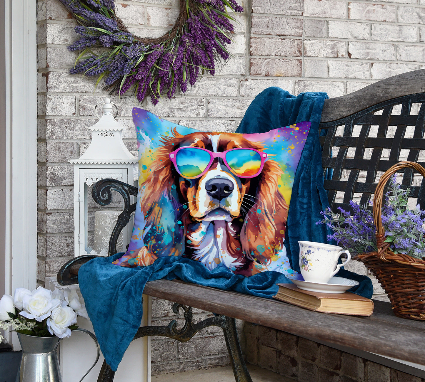 Cavalier Spaniel Hippie Dawg Throw Pillow