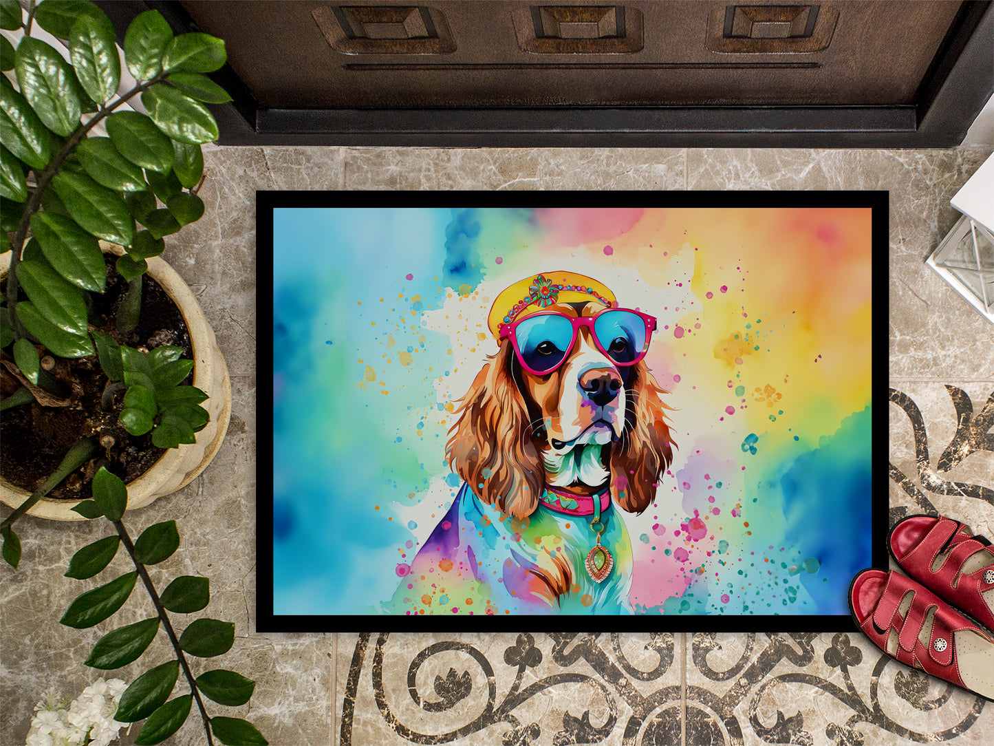 Cavalier Spaniel Hippie Dawg Doormat