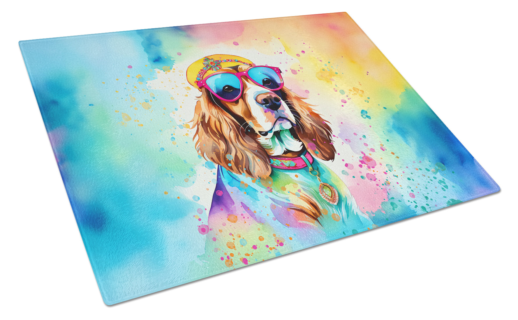 Buy this Cavalier Spaniel Hippie Dawg Glass Cutting Board