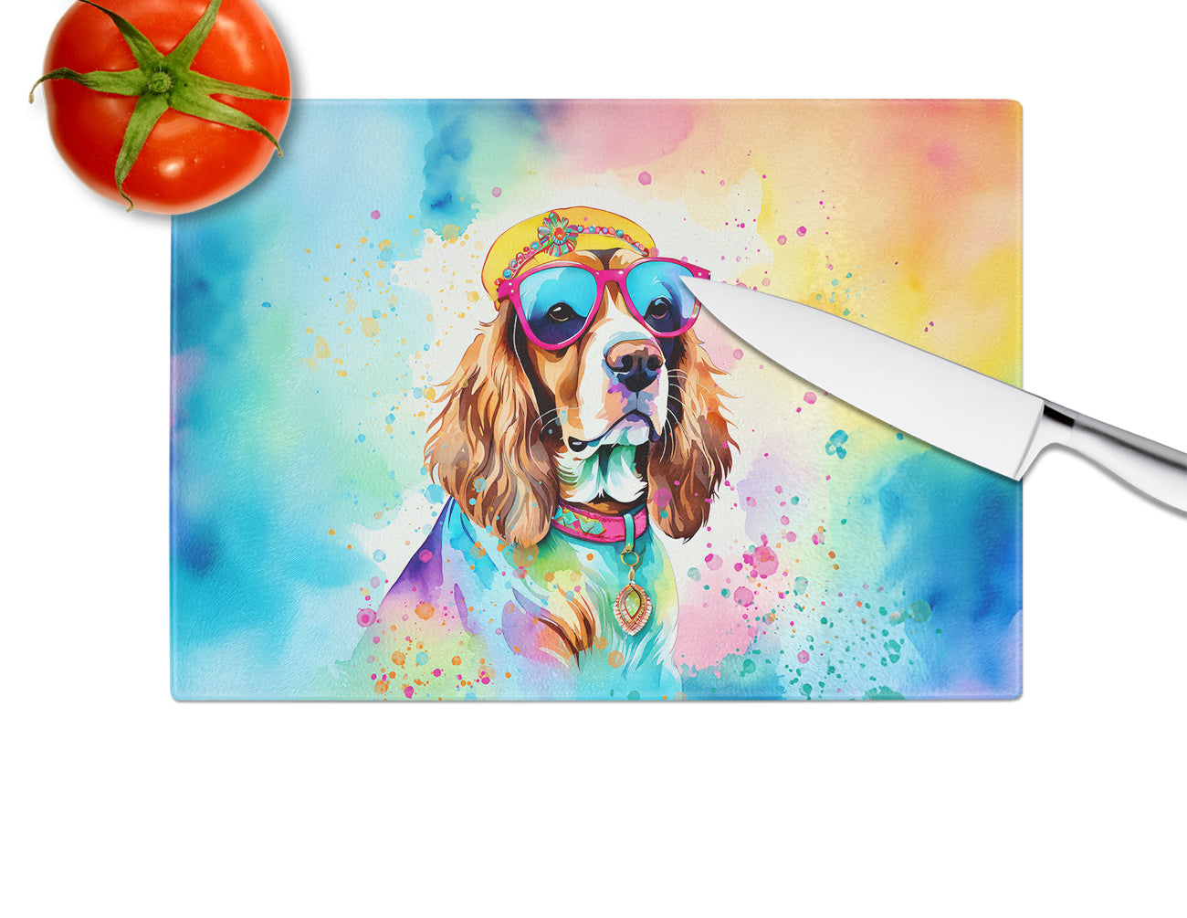 Cavalier Spaniel Hippie Dawg Glass Cutting Board