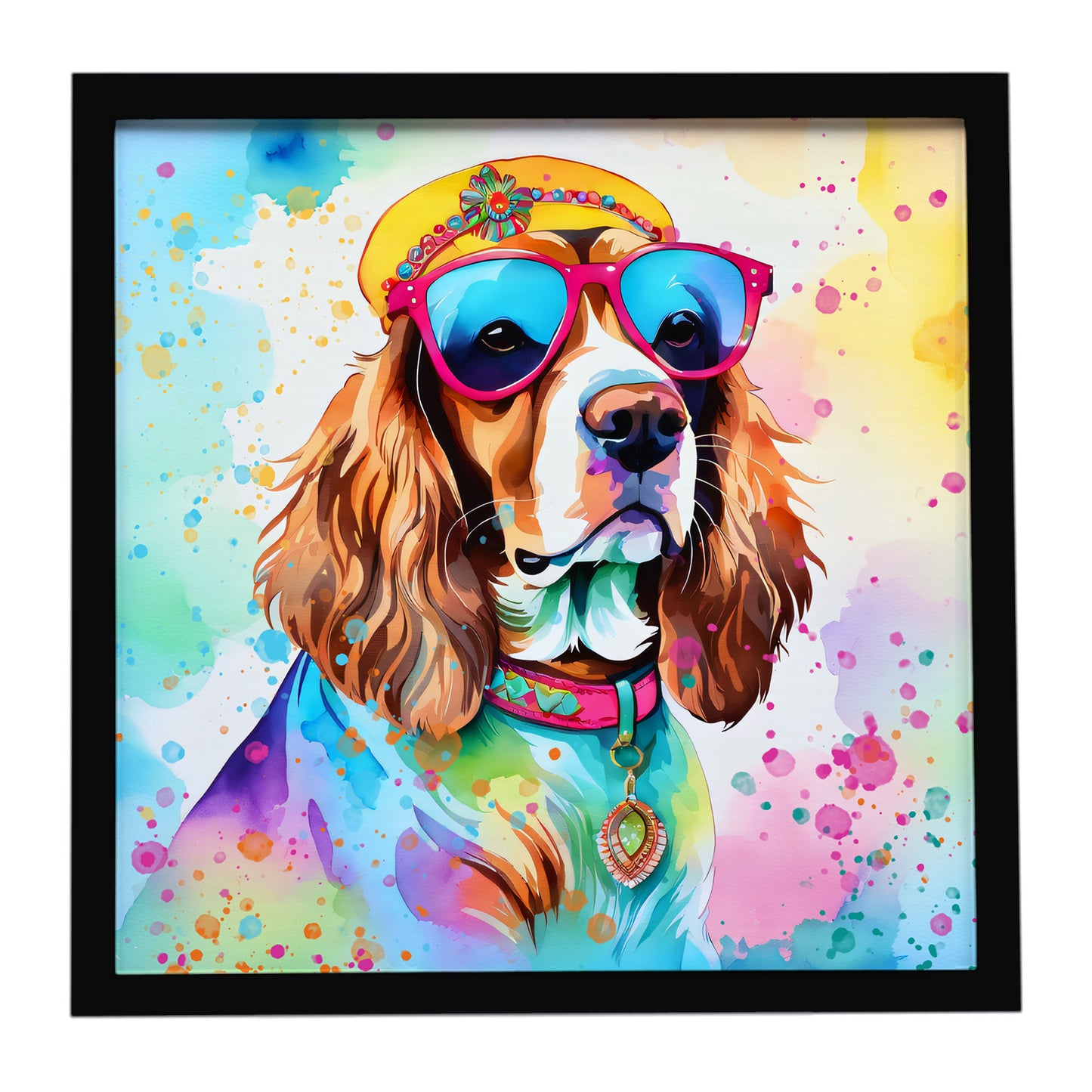 Buy this Cavalier Spaniel Hippie Dawg Framed Metal Print