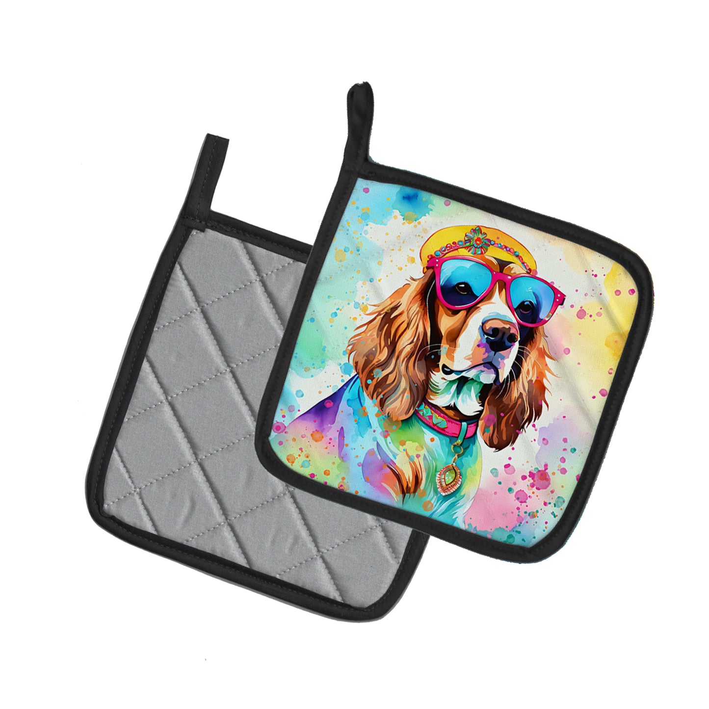 Cavalier Spaniel Hippie Dawg Pair of Pot Holders