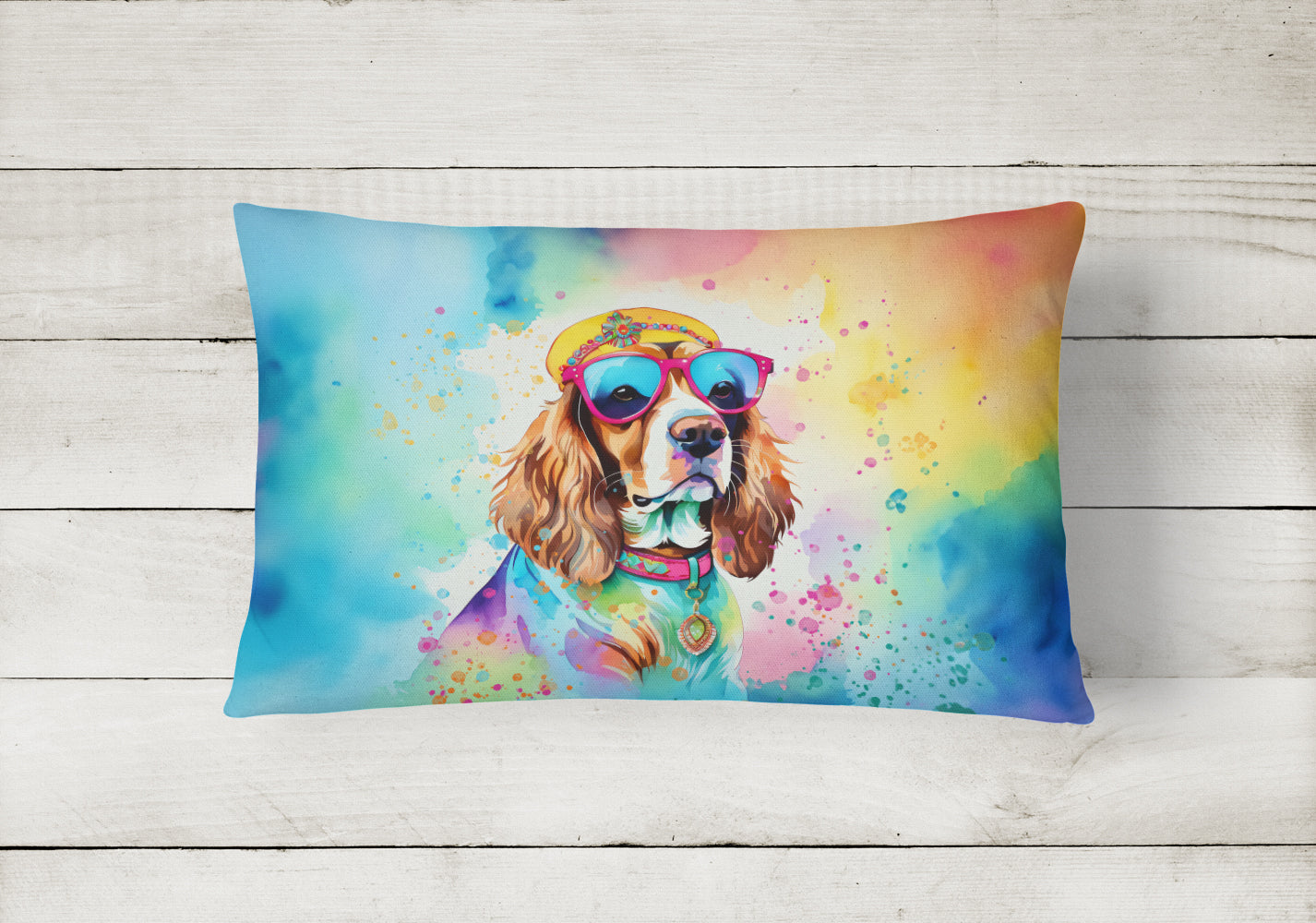 Cavalier Spaniel Hippie Dawg Throw Pillow