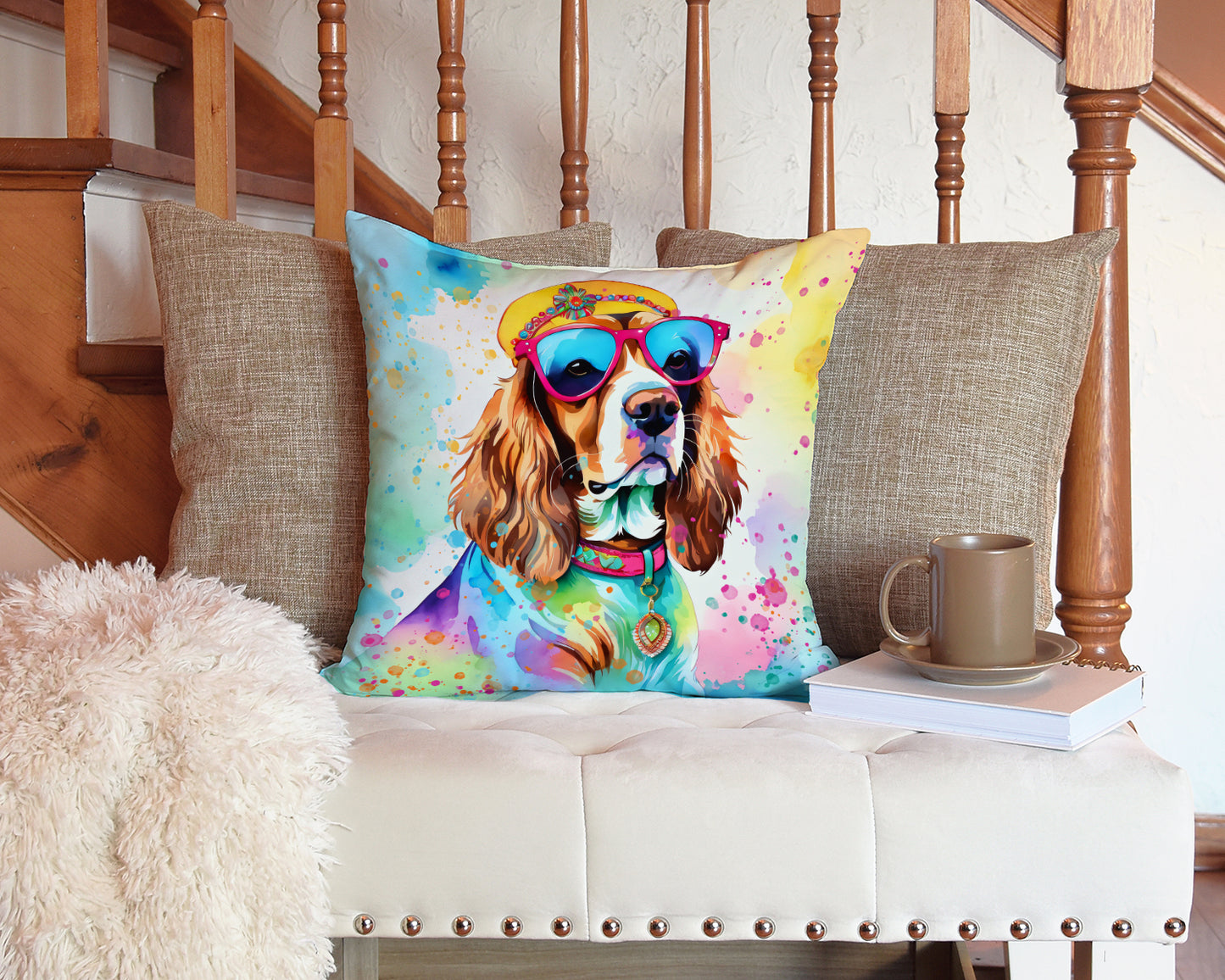 Cavalier Spaniel Hippie Dawg Throw Pillow