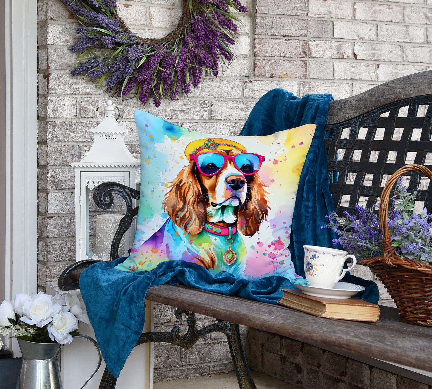 Cavalier Spaniel Hippie Dawg Throw Pillow