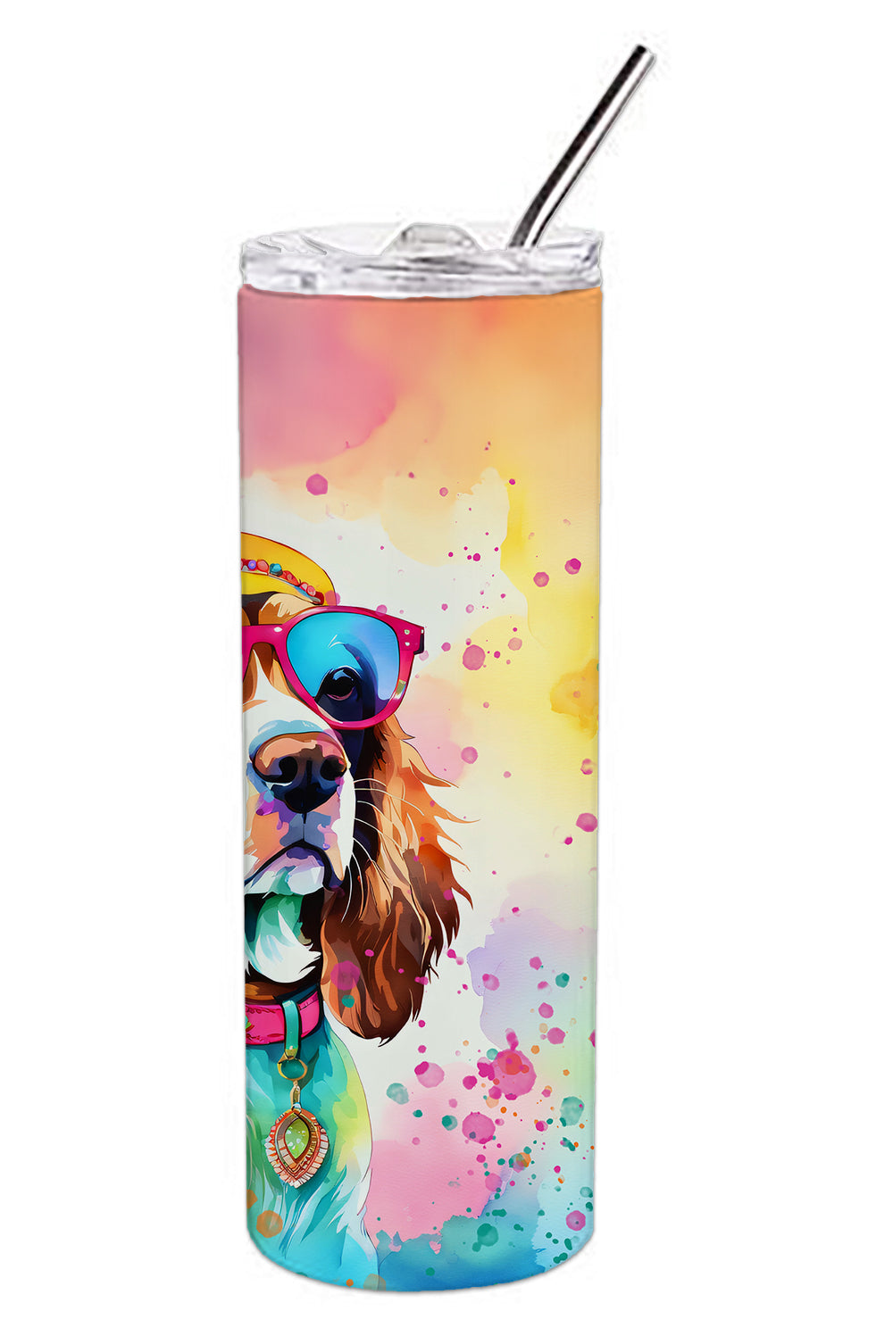 Cavalier Spaniel Hippie Dawg Stainless Steel Skinny Tumbler