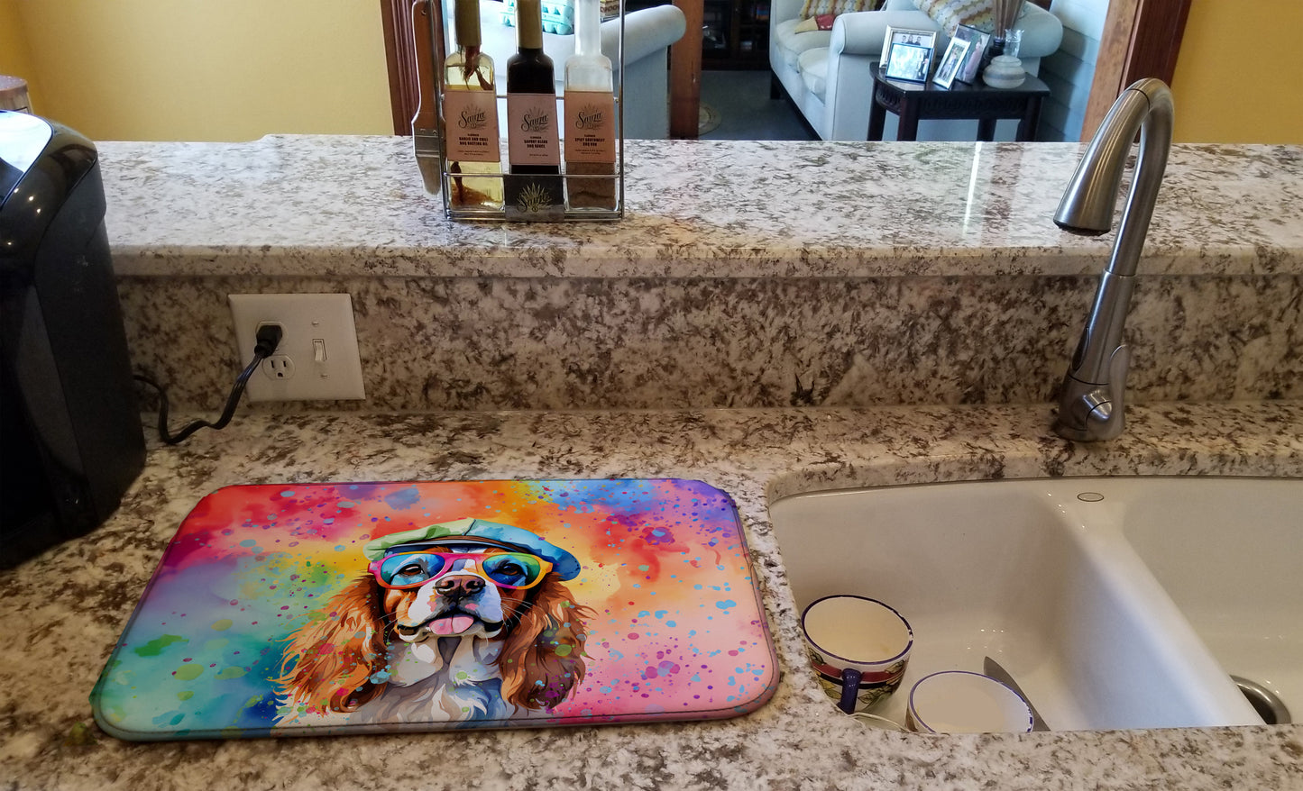 Cavalier Spaniel Hippie Dawg Dish Drying Mat