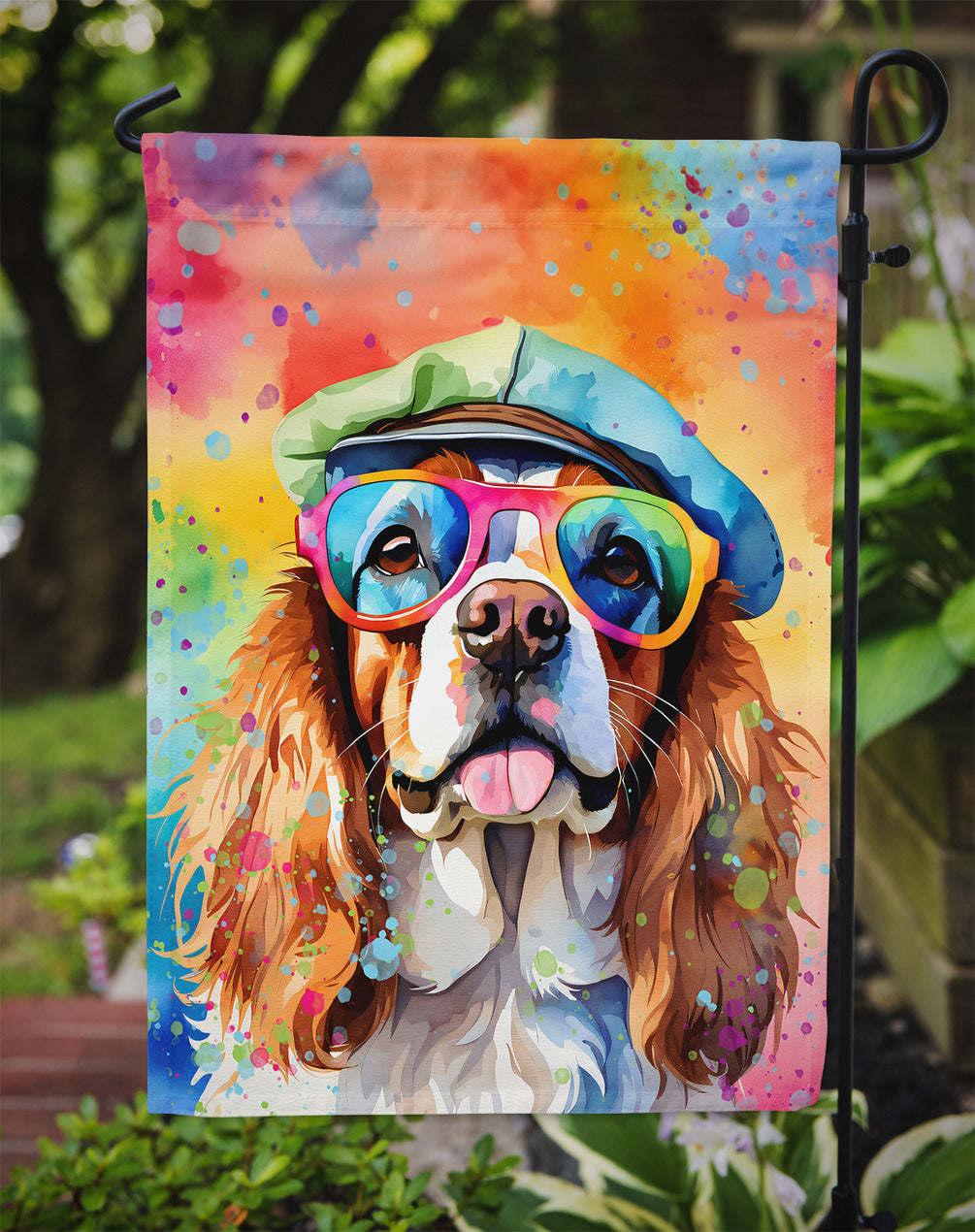 Cavalier Spaniel Hippie Dawg Garden Flag