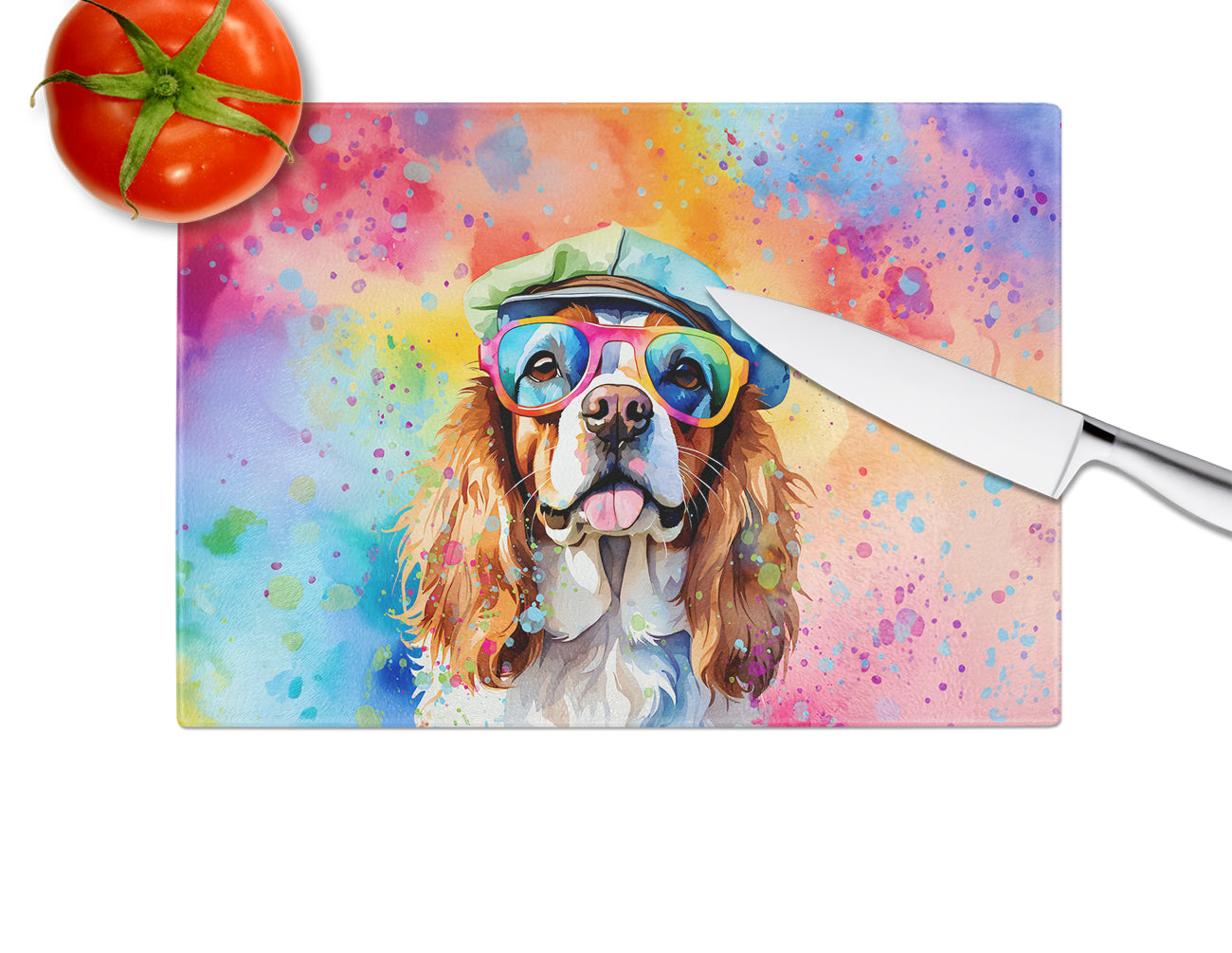 Cavalier Spaniel Hippie Dawg Glass Cutting Board