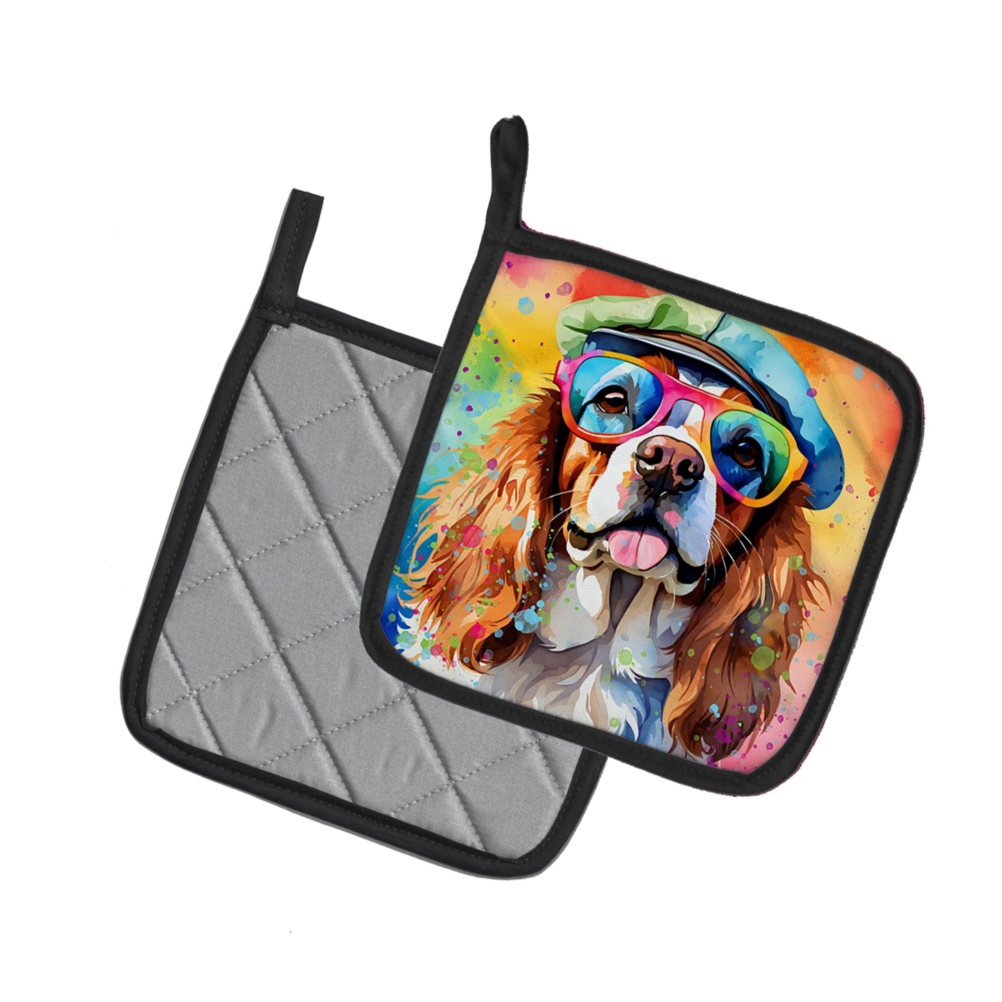 Cavalier Spaniel Hippie Dawg Pair of Pot Holders