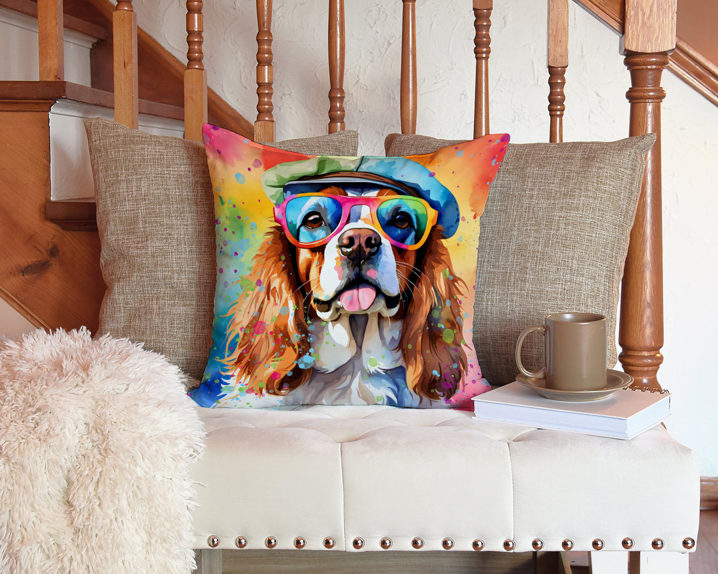 Cavalier Spaniel Hippie Dawg Throw Pillow