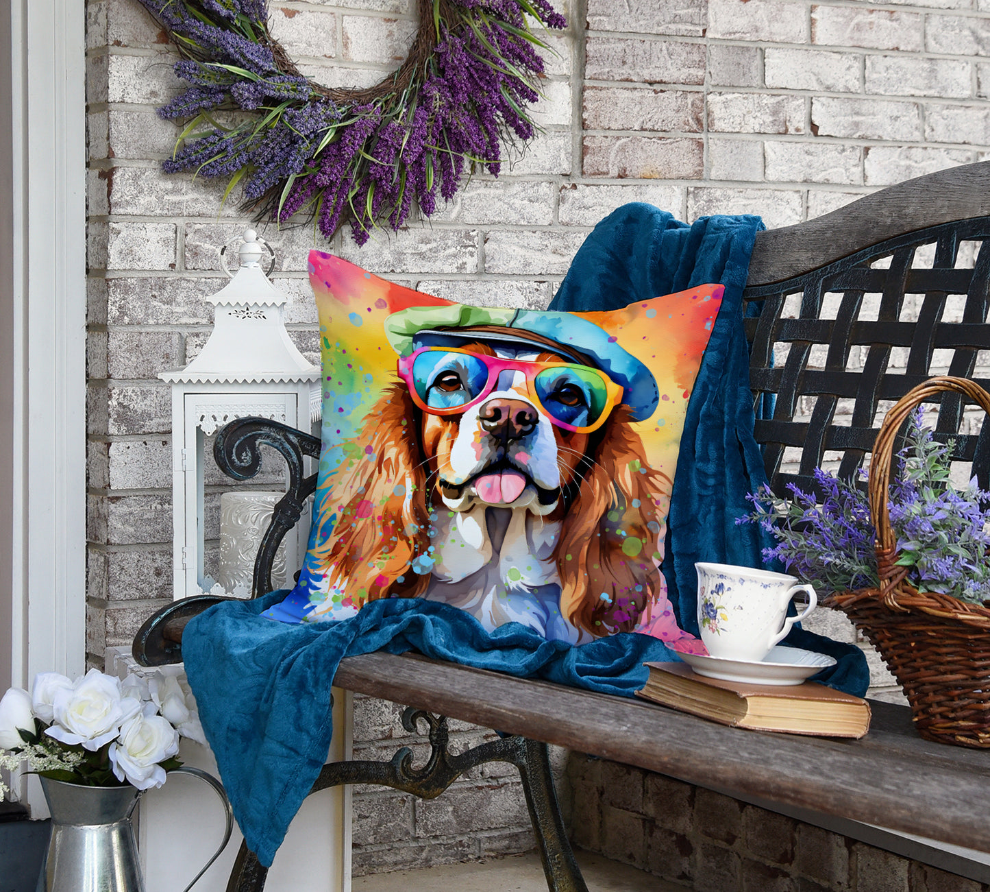 Cavalier Spaniel Hippie Dawg Throw Pillow