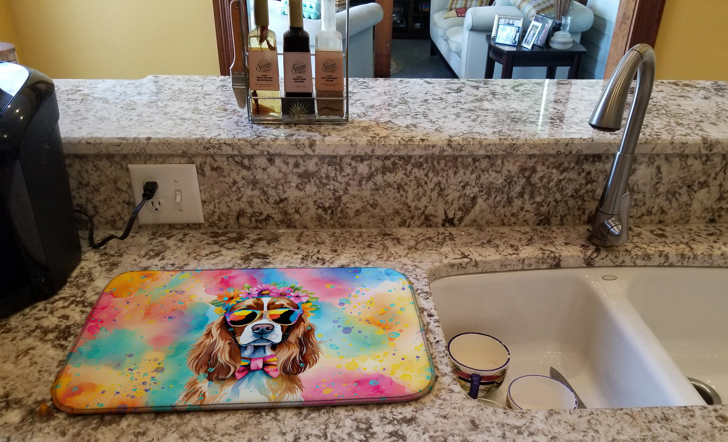 Cavalier Spaniel Hippie Dawg Dish Drying Mat