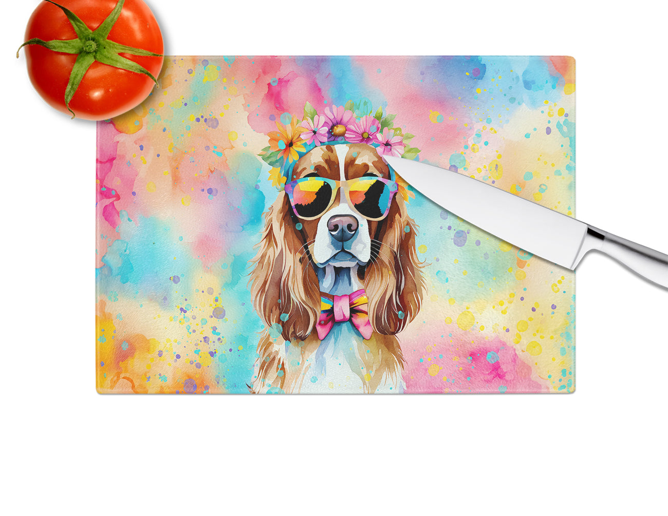 Cavalier Spaniel Hippie Dawg Glass Cutting Board