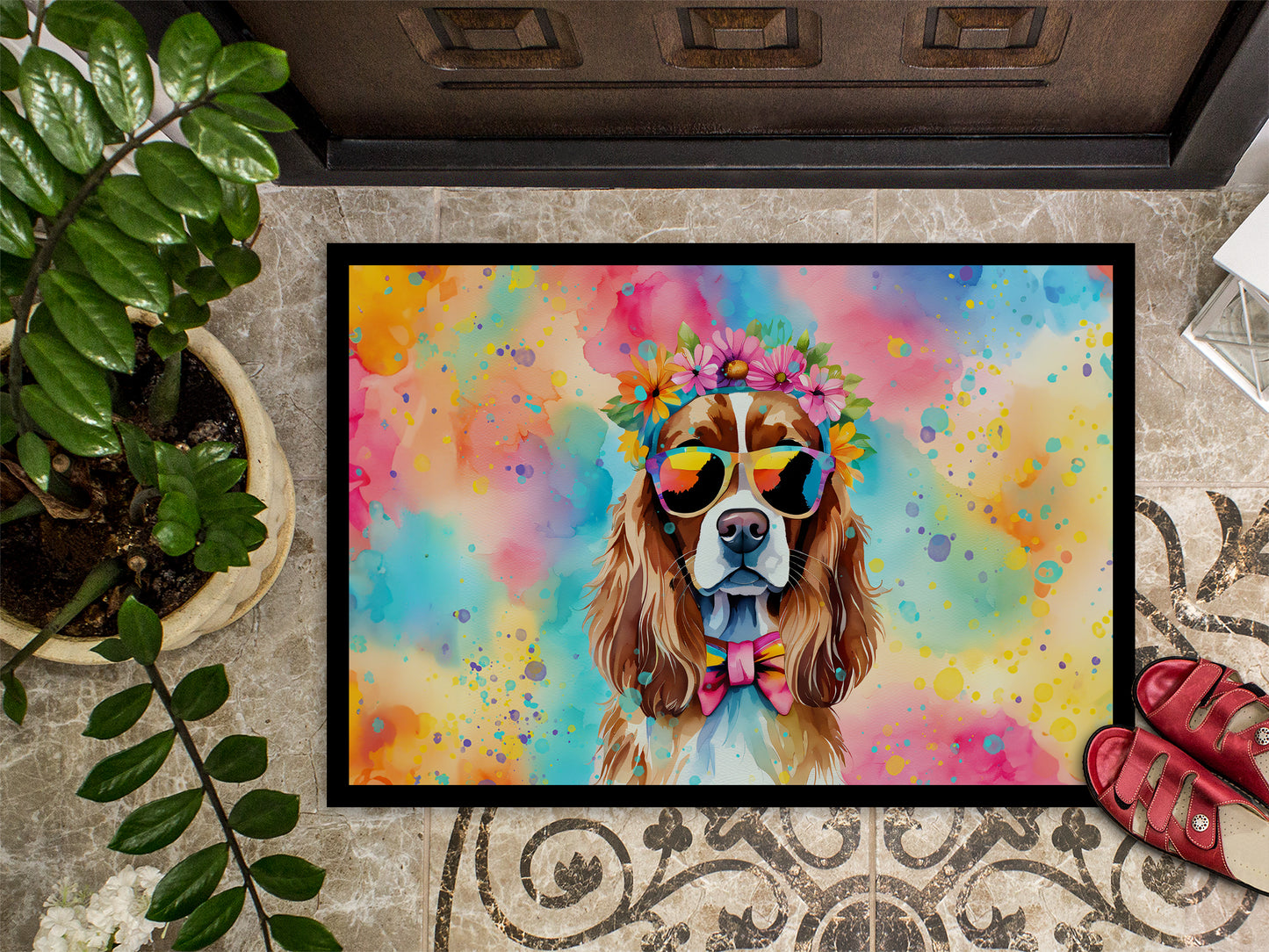 Cavalier Spaniel Hippie Dawg Doormat