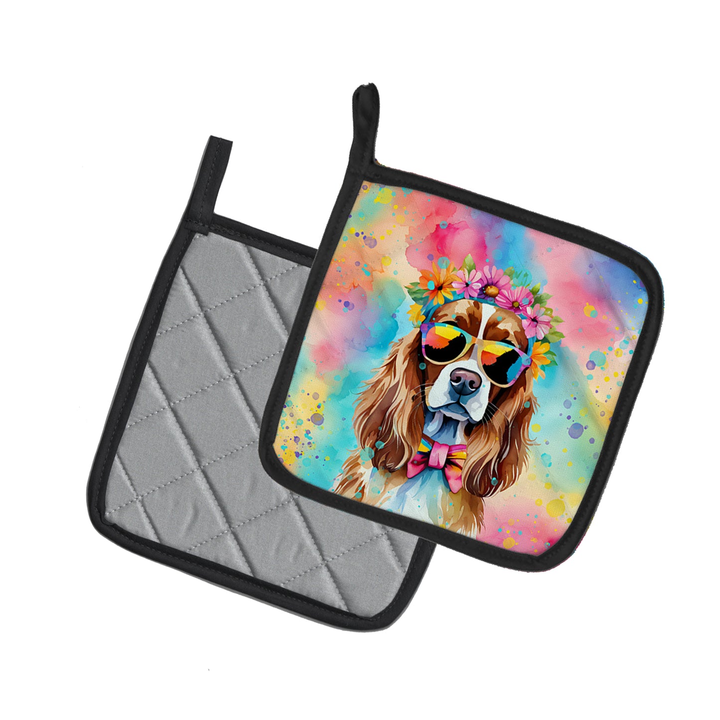 Cavalier Spaniel Hippie Dawg Pair of Pot Holders